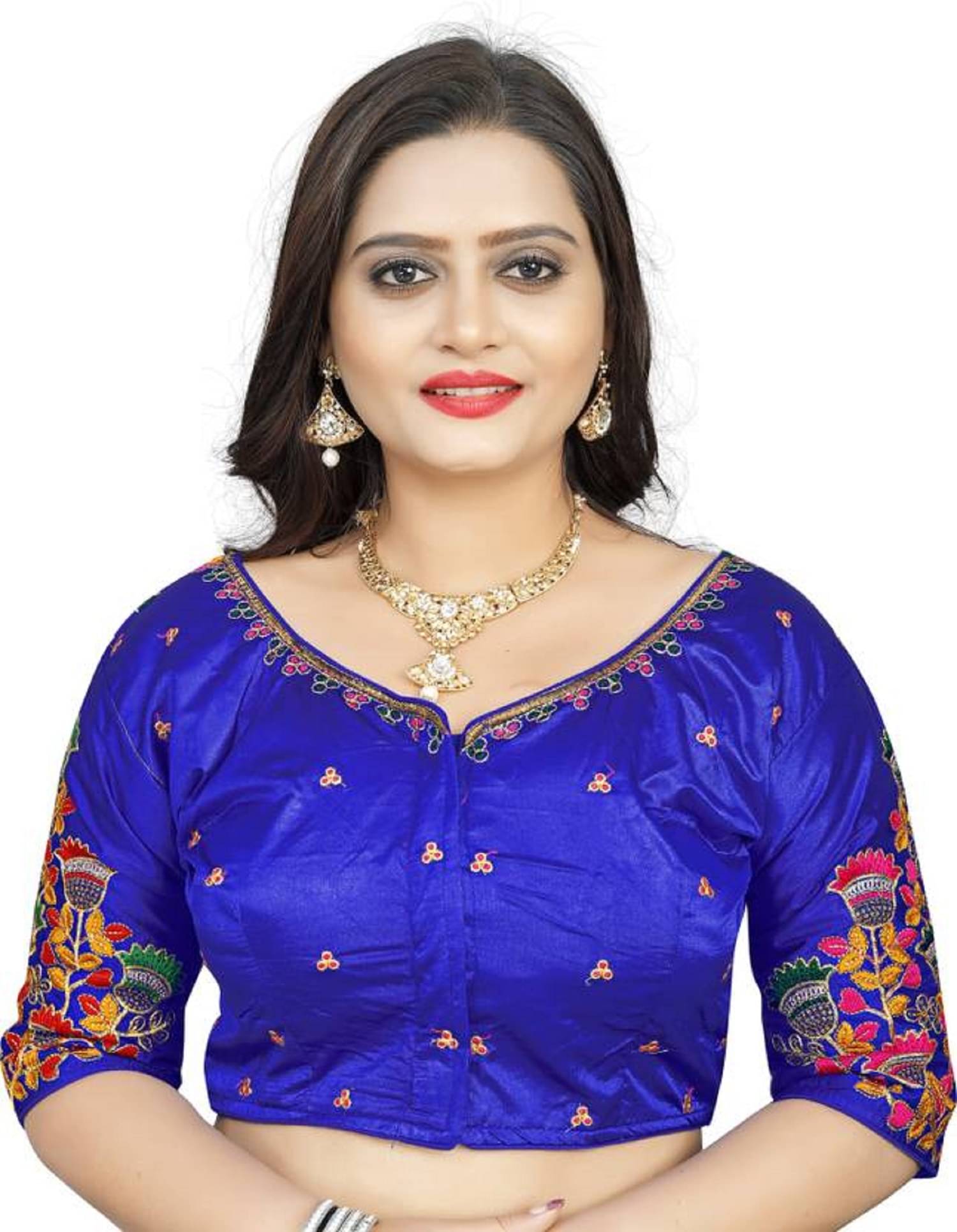 Modern Mughals Blue Readymade with Pad Satin Women's Blouse ( Pack of 1 ) Modern Mughals Blue Readymade with Pad Satin Women's Blouse ( Pack of 1 )