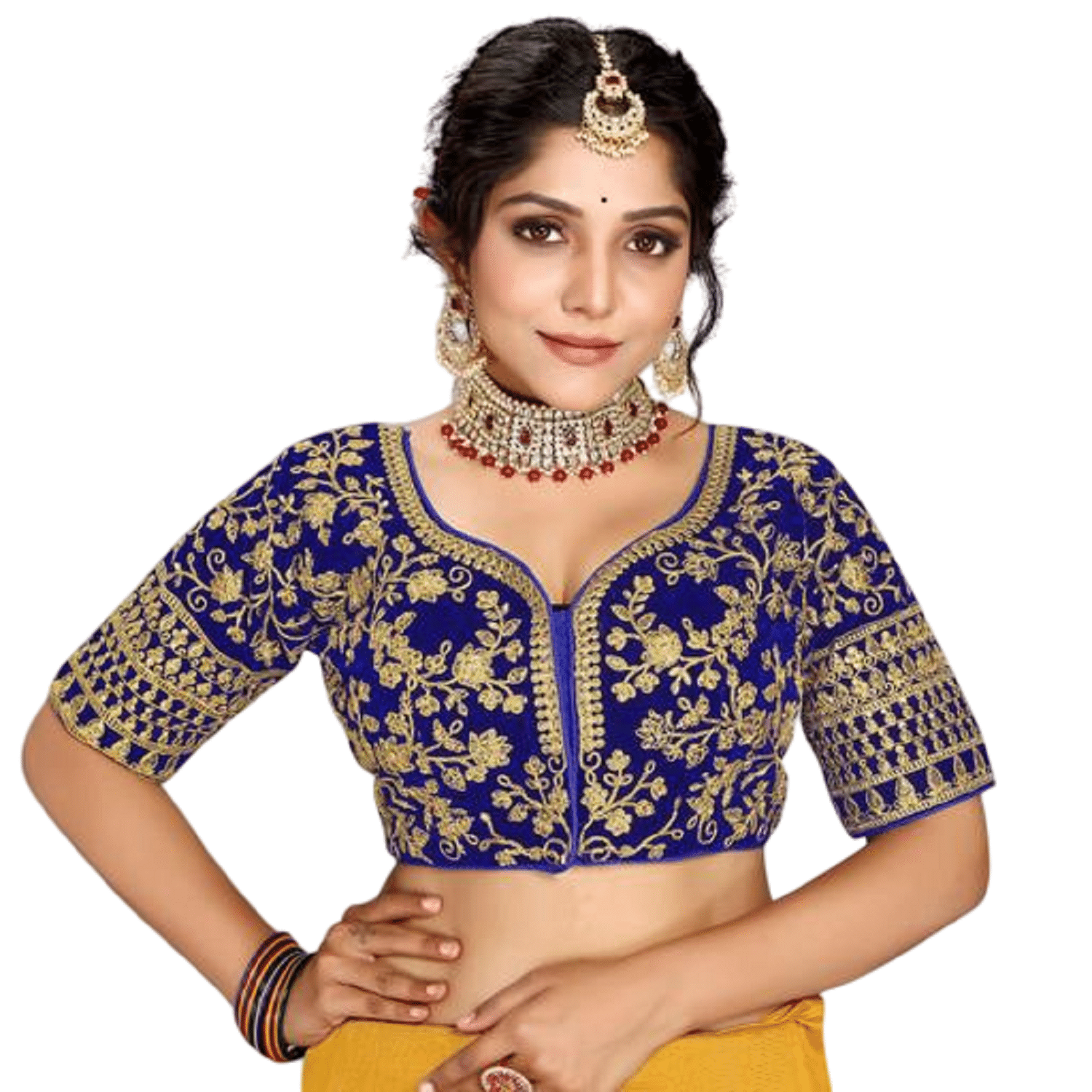     			Modern Mughals Blue Readymade with Pad Velvet Women's Blouse ( Pack of 1 )