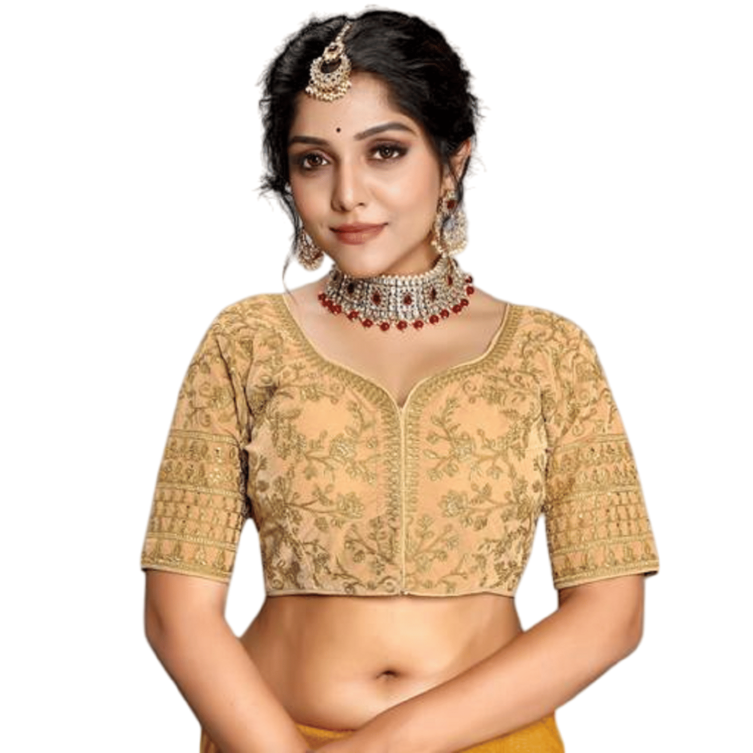     			Modern Mughals Gold Readymade with Pad Velvet Women's Blouse ( Pack of 1 )