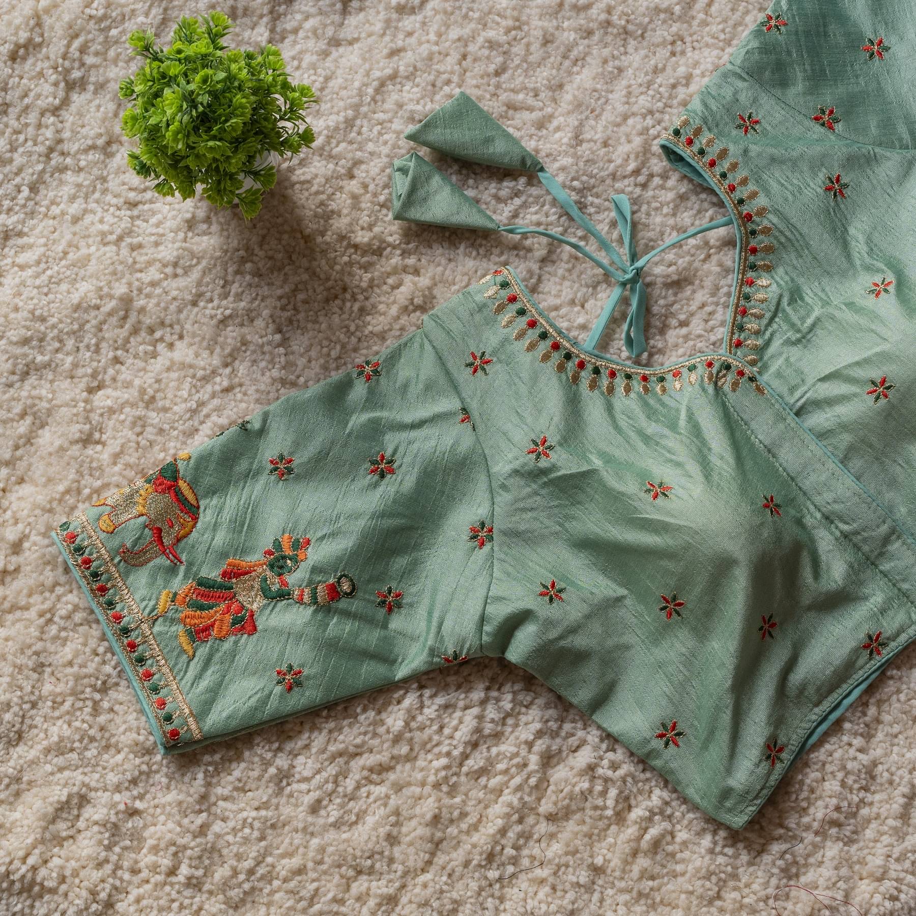     			Modern Mughals Mint Green Readymade with Pad Silk Blend Women's Blouse ( Pack of 1 )