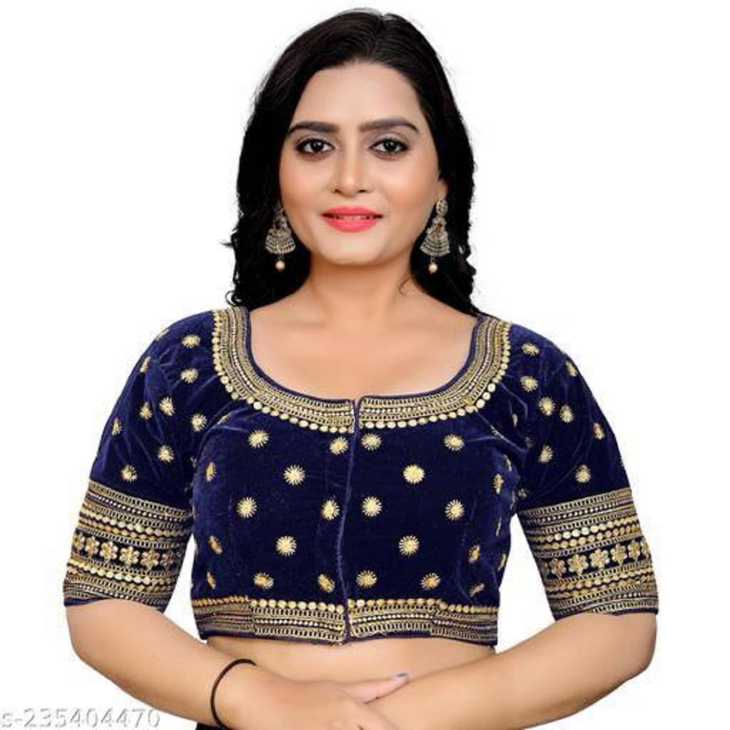 Modern Mughals Navy Blue Readymade with Pad Velvet Women's Blouse ( Pack of 1 ) Modern Mughals Navy Blue Readymade with Pad Velvet Women's Blouse ( Pack of 1 )