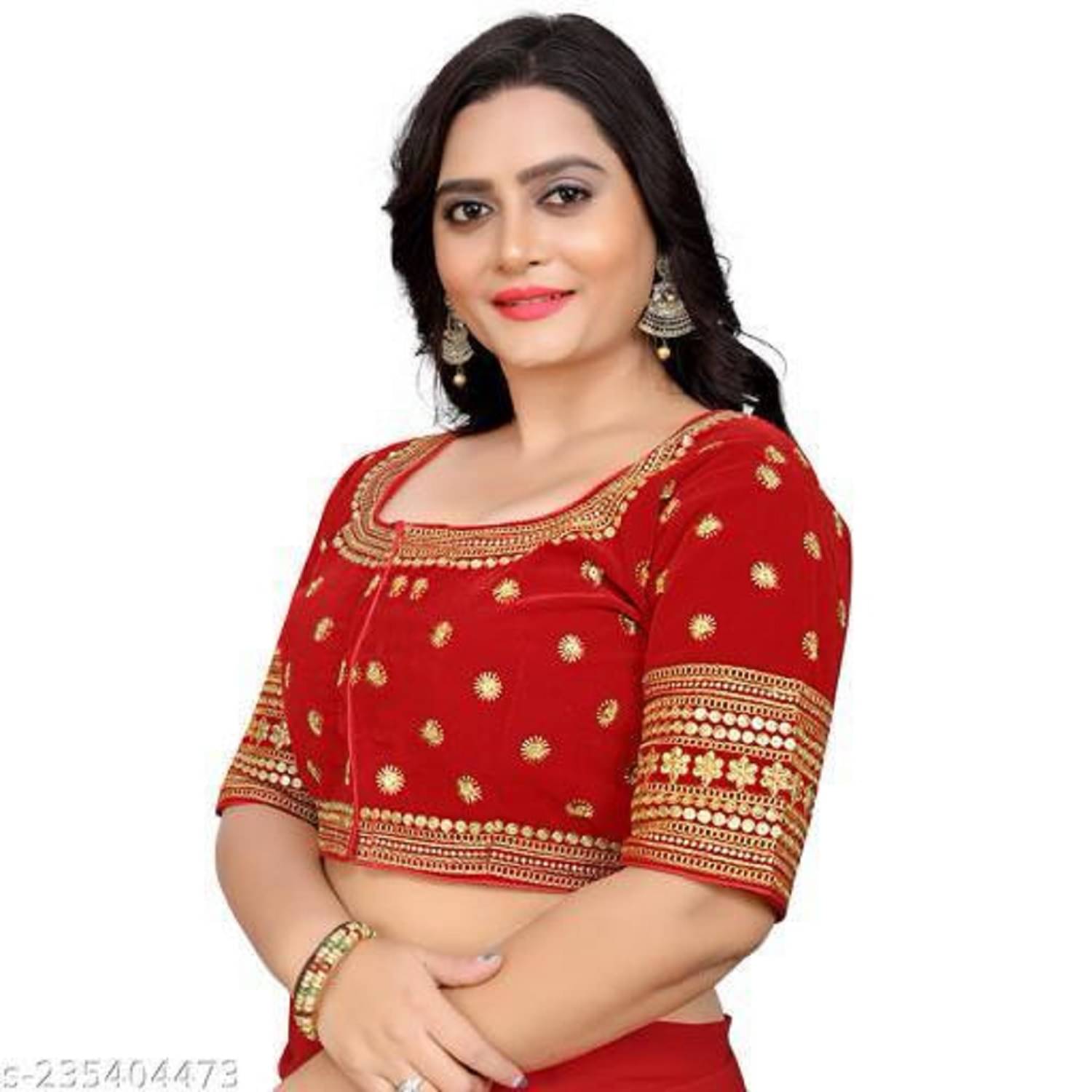 Modern Mughals Red Readymade with Pad Velvet Women's Blouse ( Pack of 1 ) Modern Mughals Red Readymade with Pad Velvet Women's Blouse ( Pack of 1 )