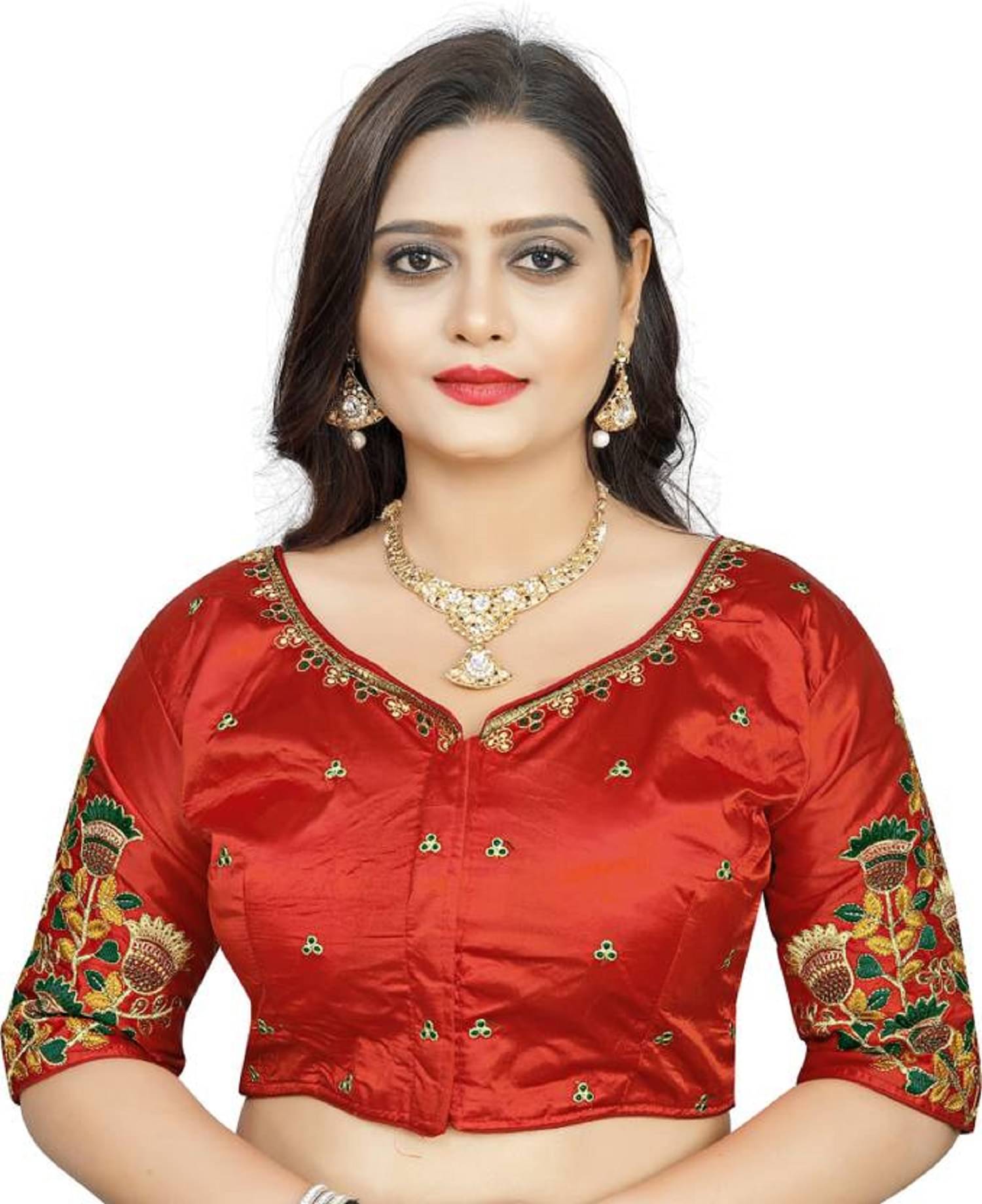 Modern Mughals Red Readymade with Pad Satin Women's Blouse ( Pack of 1 ) Modern Mughals Red Readymade with Pad Satin Women's Blouse ( Pack of 1 )
