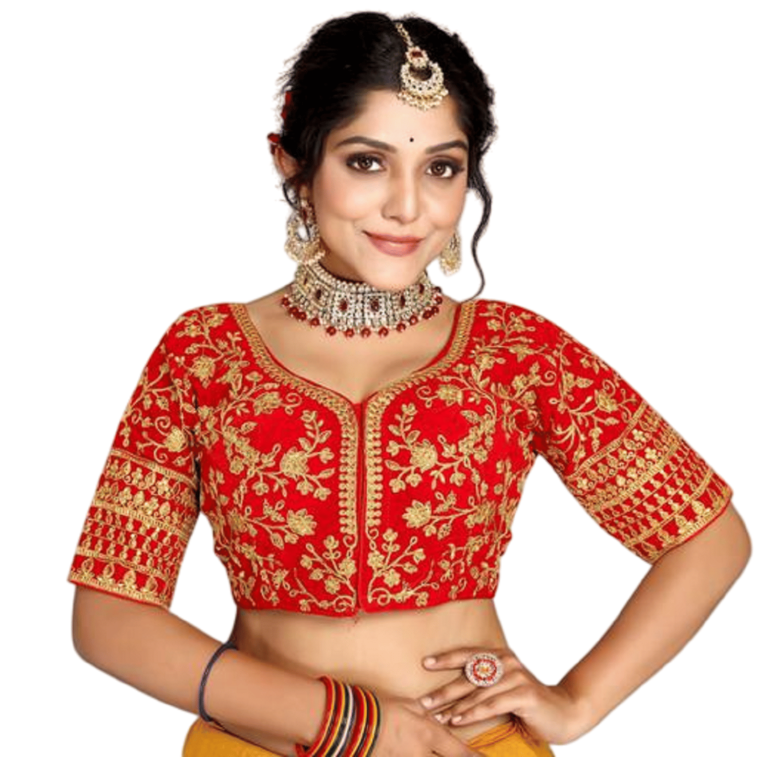 Modern Mughals Red Readymade with Pad Velvet Women's Blouse ( Pack of 1 ) Modern Mughals Red Readymade with Pad Velvet Women's Blouse ( Pack of 1 )