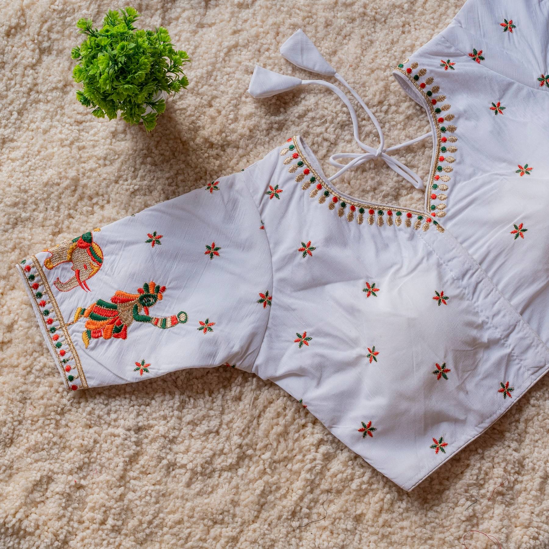     			Modern Mughals White Readymade with Pad Silk Blend Women's Blouse ( Pack of 1 )