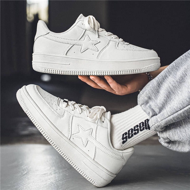     			NILATIN White Star Design Fashion Sneakers - Casual White Men's Sneakers