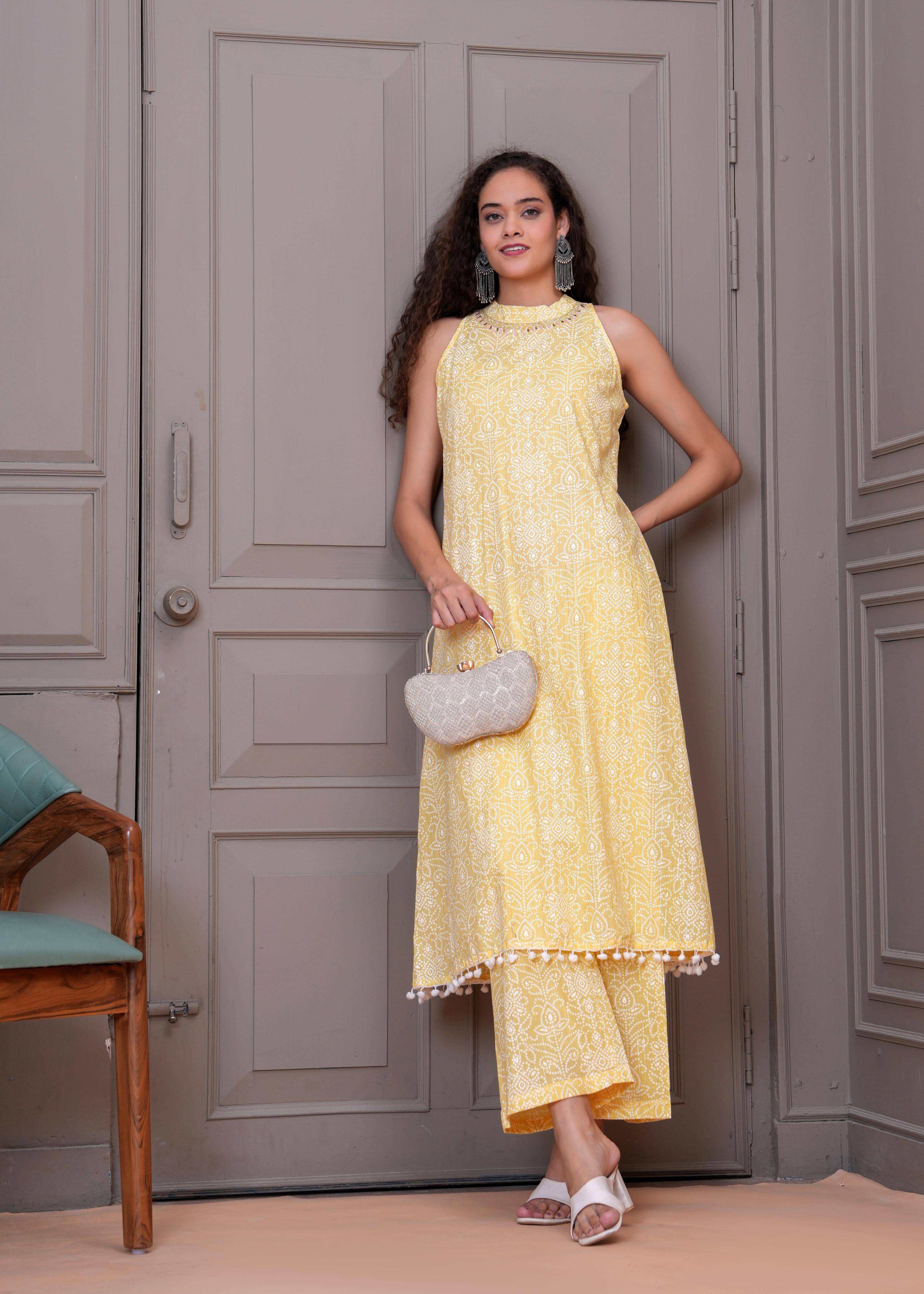     			Oh Mi Dios Women Embellished Tunic With Trousers Co-Ord Set ( Yellow )