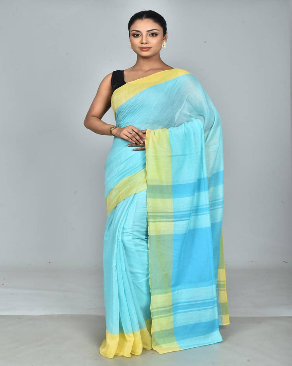 PIYARI FASHION Cotton Solid Tant Saree With Unstitched Blouse Piece ( Sky Blue ) PIYARI FASHION Cotton Solid Tant Saree With Unstitched Blouse Piece ( Sky Blue )