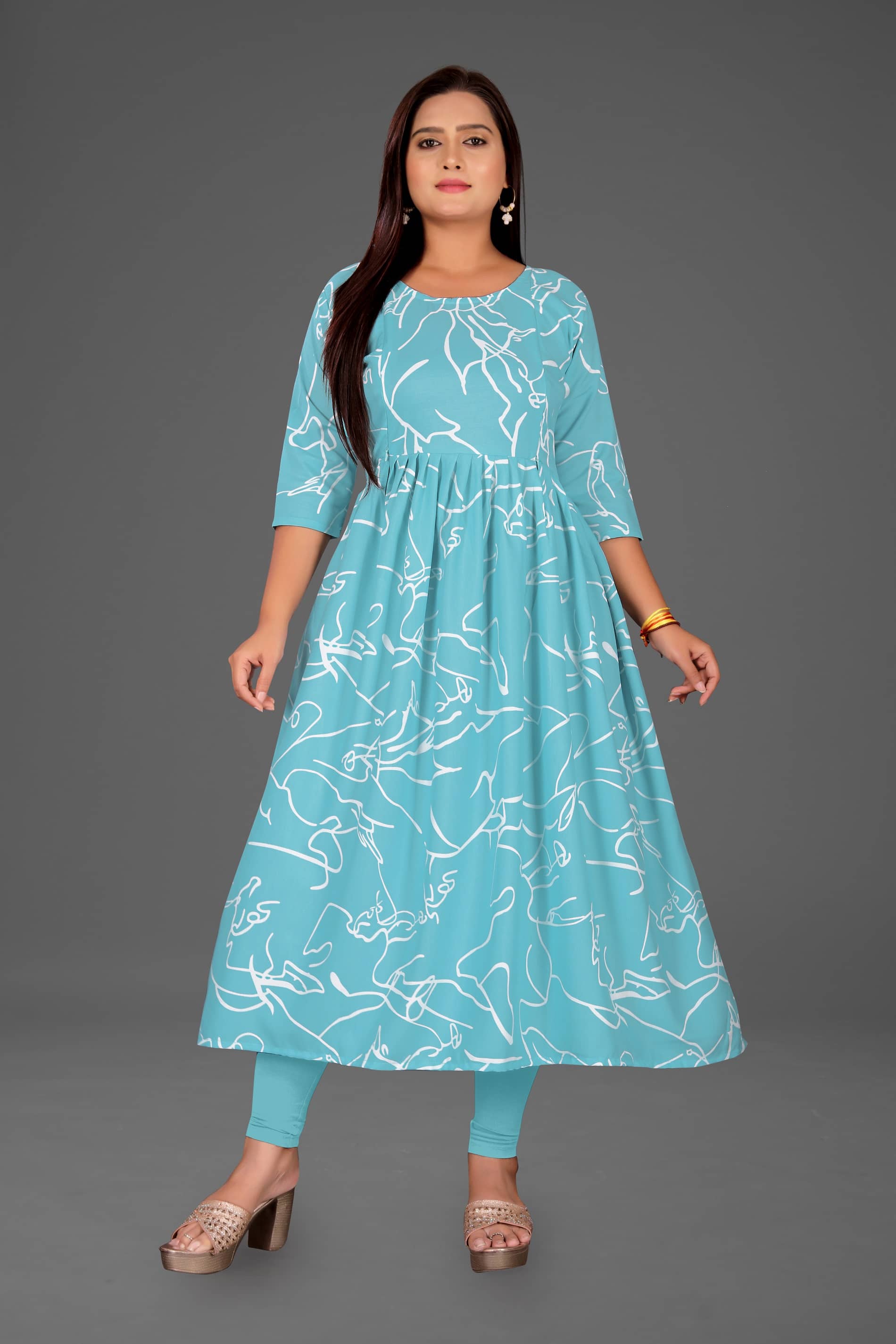 RIAANA Women Rayon Printed Anarkali Kurti ( Light Blue ) - Kurtis, Tunics | Buy online on ZillyBuy