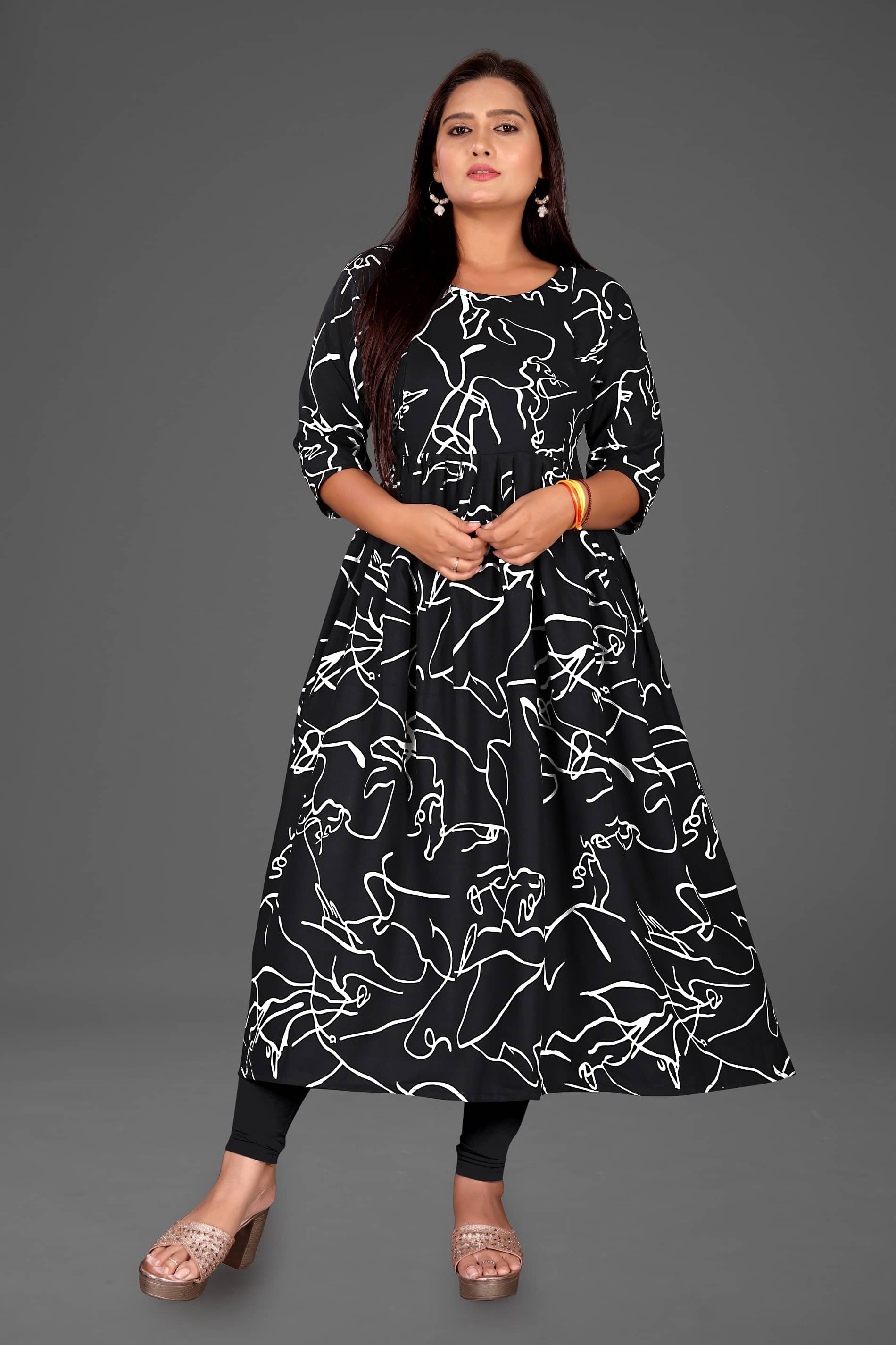 RIAANA Women Rayon Printed Anarkali Kurti ( Black ) - Kurtis, Tunics | Buy online on ZillyBuy