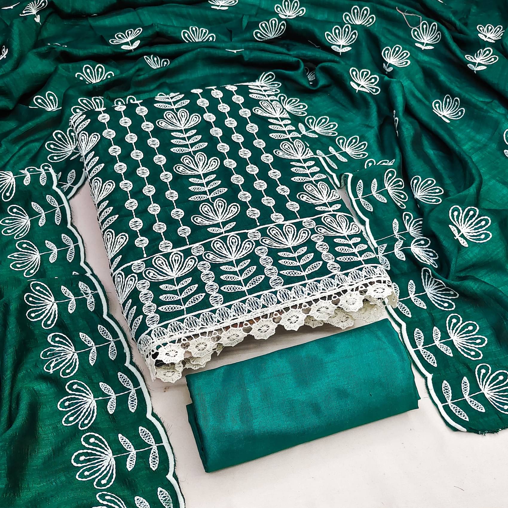 Rangtulika Ethnics Women Silk Unstitched Dress Material ( Teal )     			Rangtulika Ethnics Women Silk Unstitched Dress Material ( Teal )