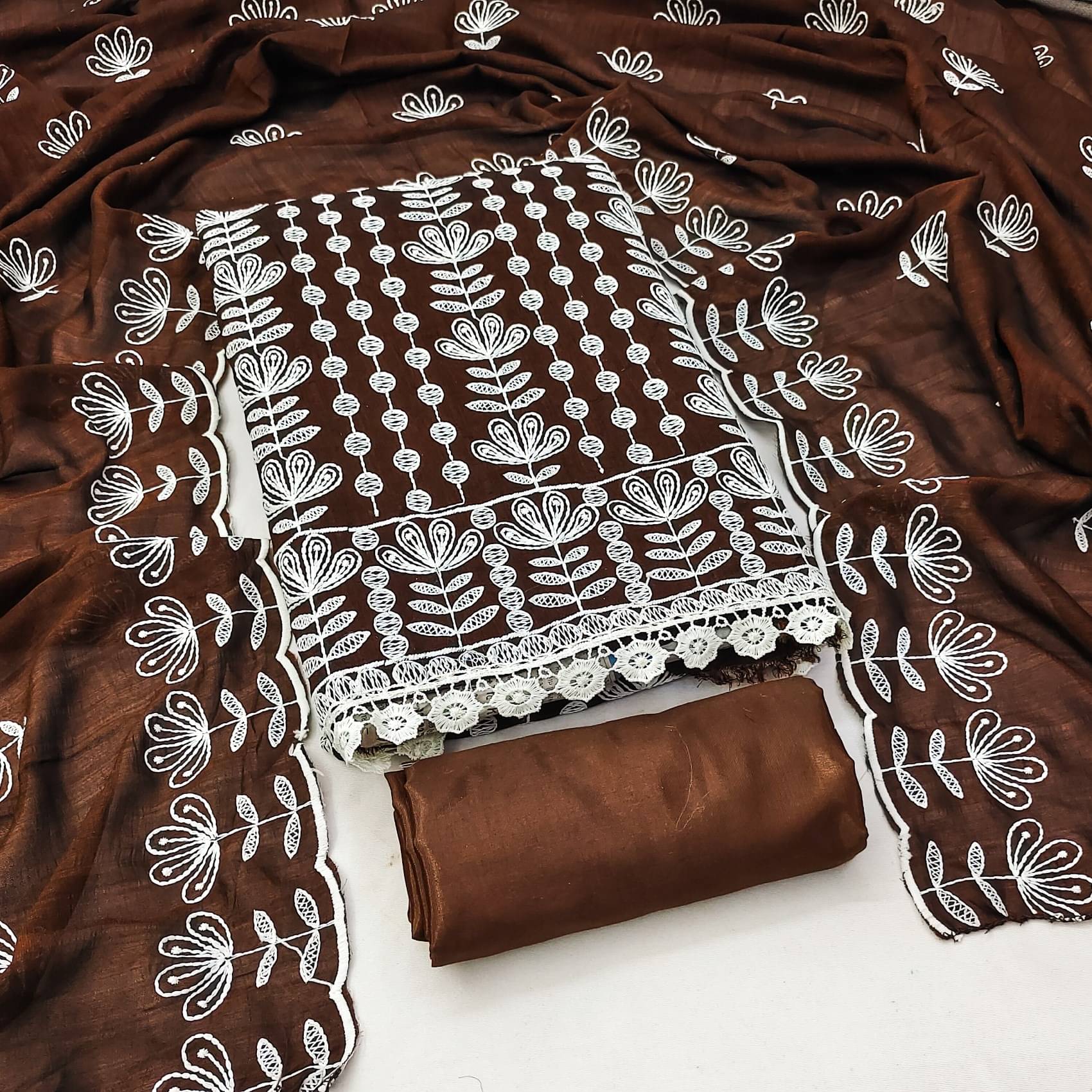     			Rangtulika Ethnics Women Silk Unstitched Dress Material ( Brown )