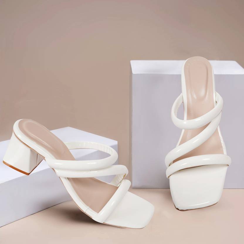 SATERRA White Women's Slip On Heels     			SATERRA White Women's Slip On Heels