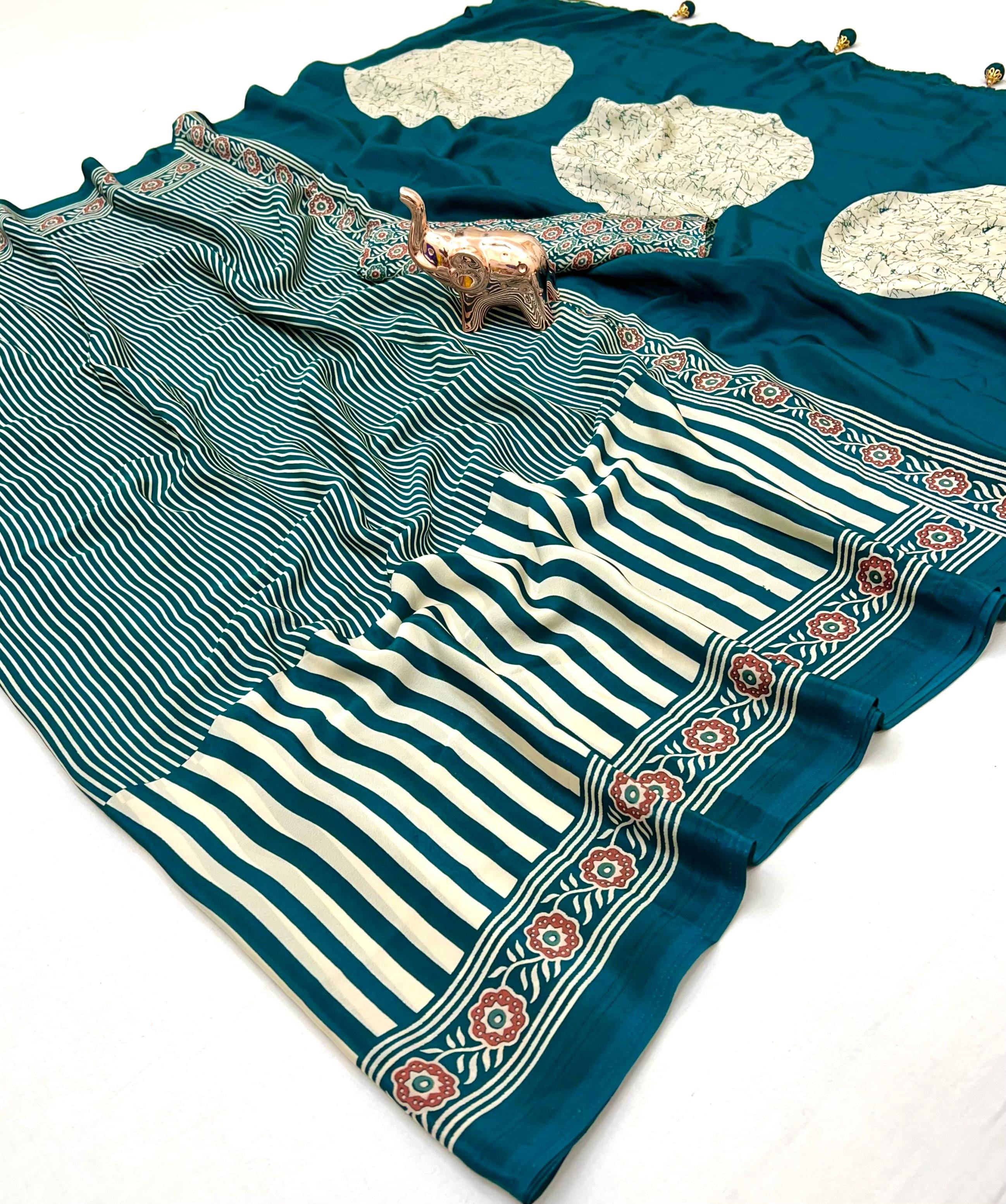 SHIRODHARI Silk Embroidered Sambalpuri Saree With Unstitched Blouse Piece ( Teal ) SHIRODHARI Silk Embroidered Sambalpuri Saree With Unstitched Blouse Piece ( Teal )