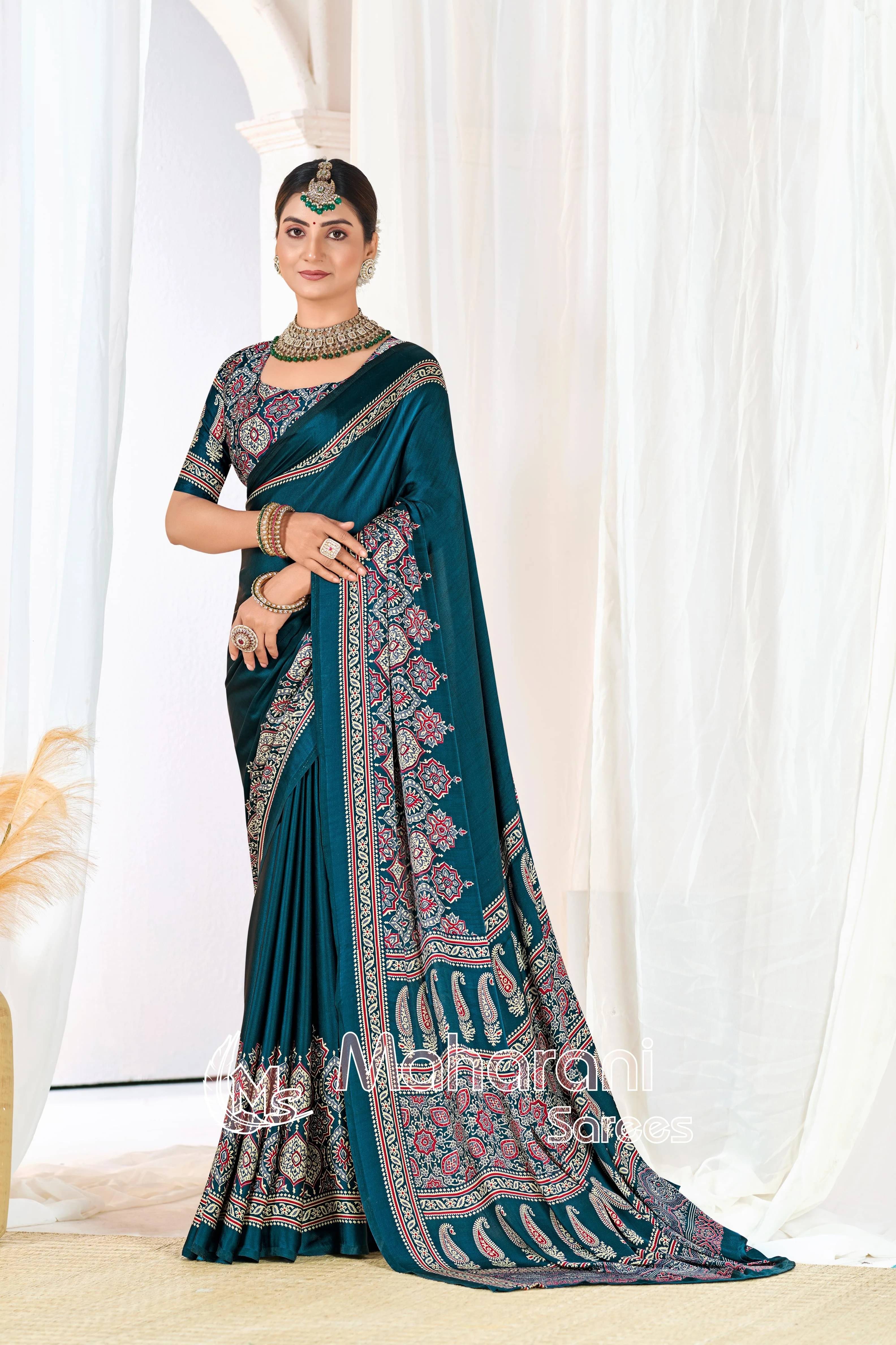     			Sanjana Silk Crepe Printed Sambalpuri Saree With Unstitched Blouse Piece ( Rama )