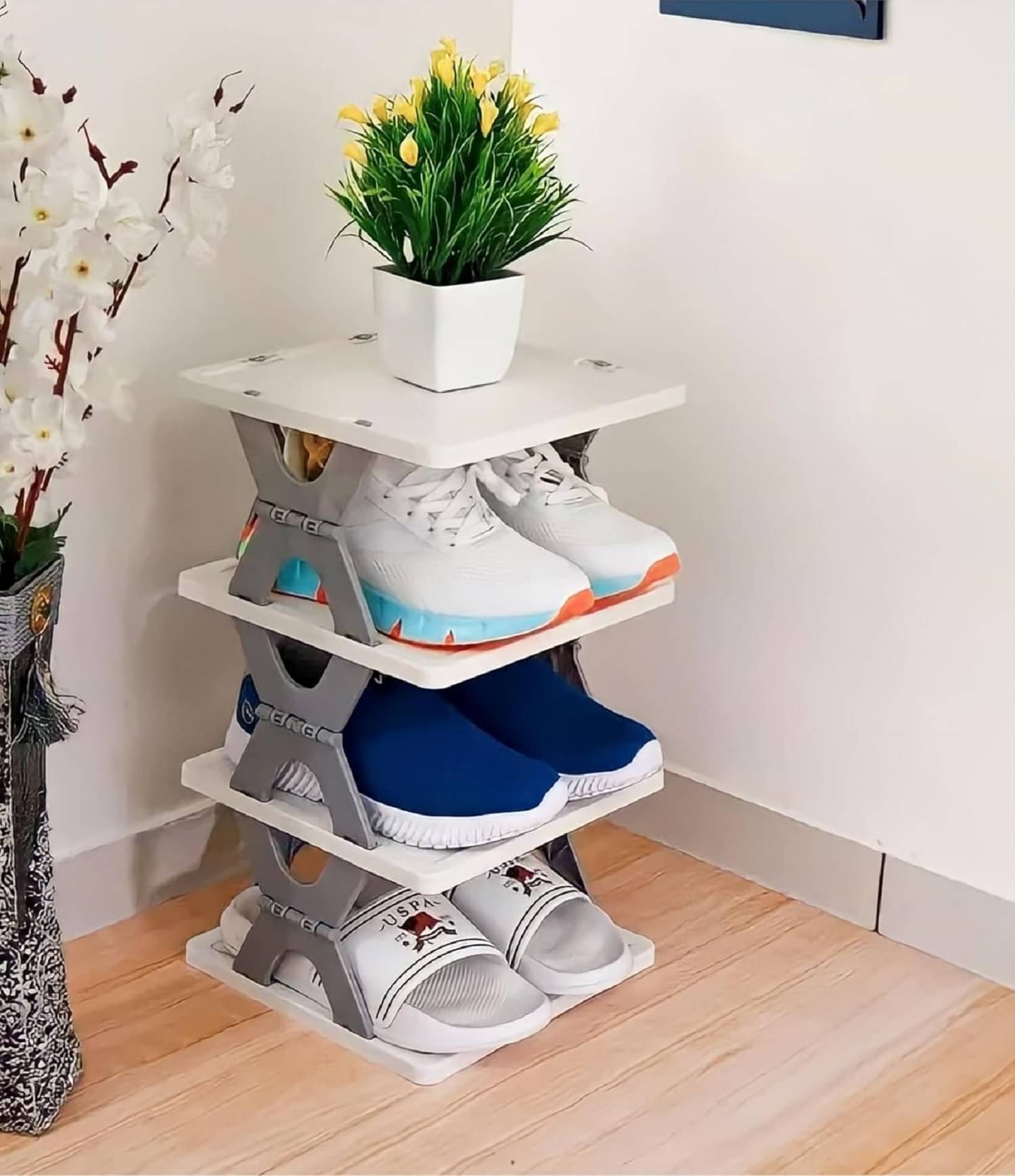     			Shopeleven Heavy Space-Saving Shoe Rack Ideal for Bedroom, Entryways, Cabinets Storage Organizer, Bookshelves, and Closet Shelf Storage (4 Layer)