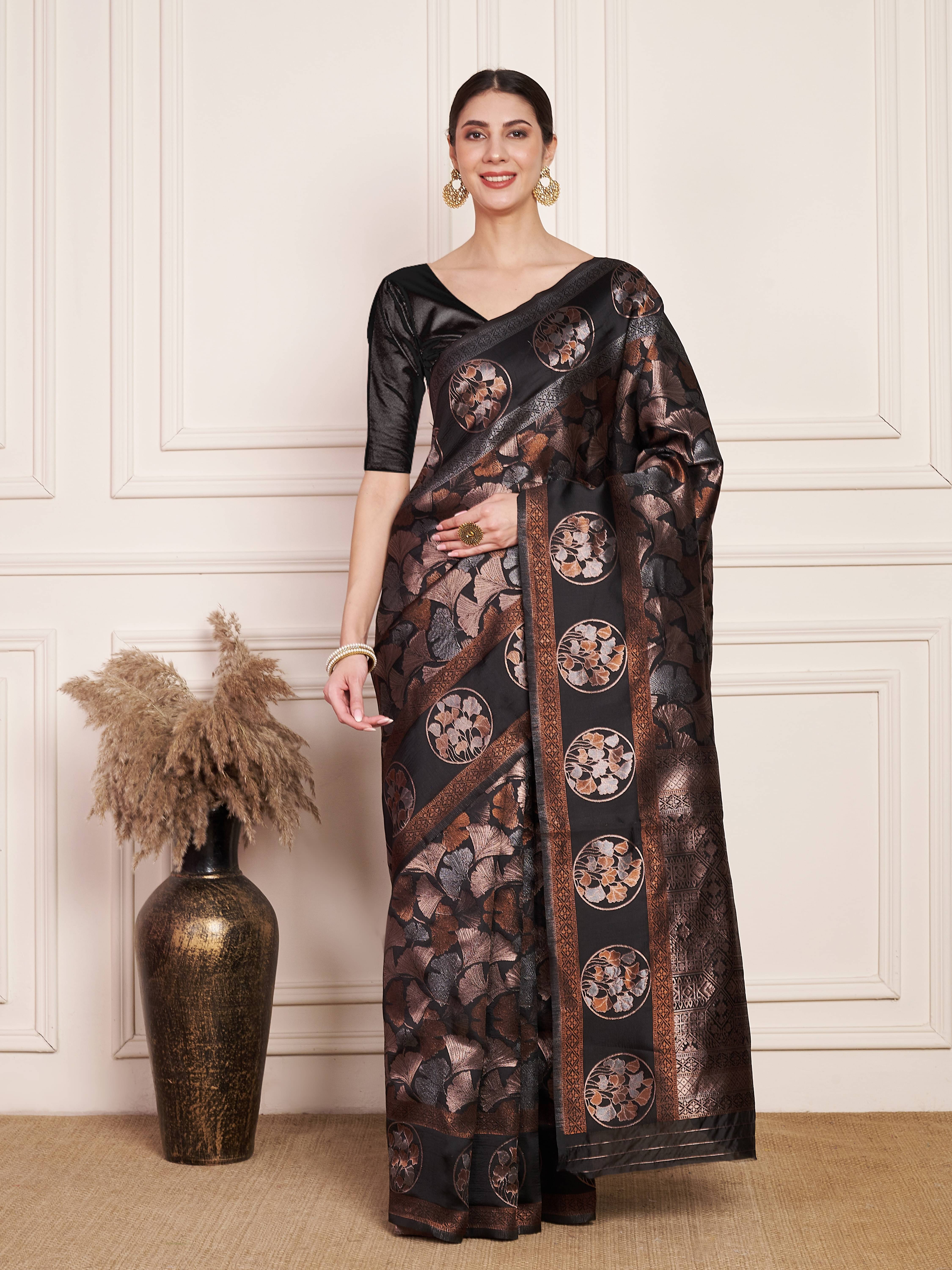 Sidhidata Silk Blend Woven Banarasi saree With Unstitched Blouse Piece ( Black ) Sidhidata Silk Blend Woven Banarasi saree With Unstitched Blouse Piece ( Black )