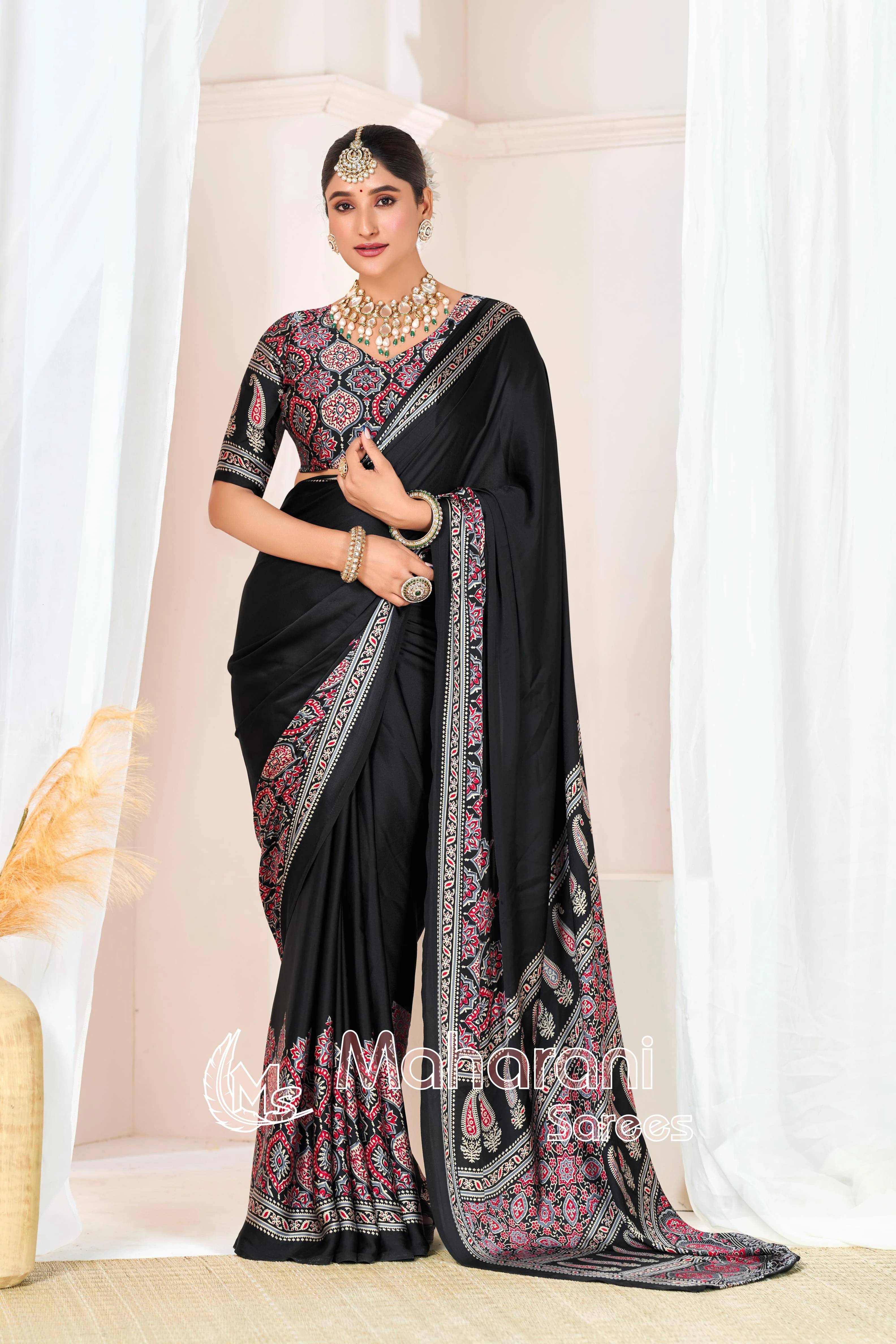 Sitanjali Crepe Printed Sambalpuri Saree With Unstitched Blouse Piece ( Black ) Sitanjali Crepe Printed Sambalpuri Saree With Unstitched Blouse Piece ( Black )