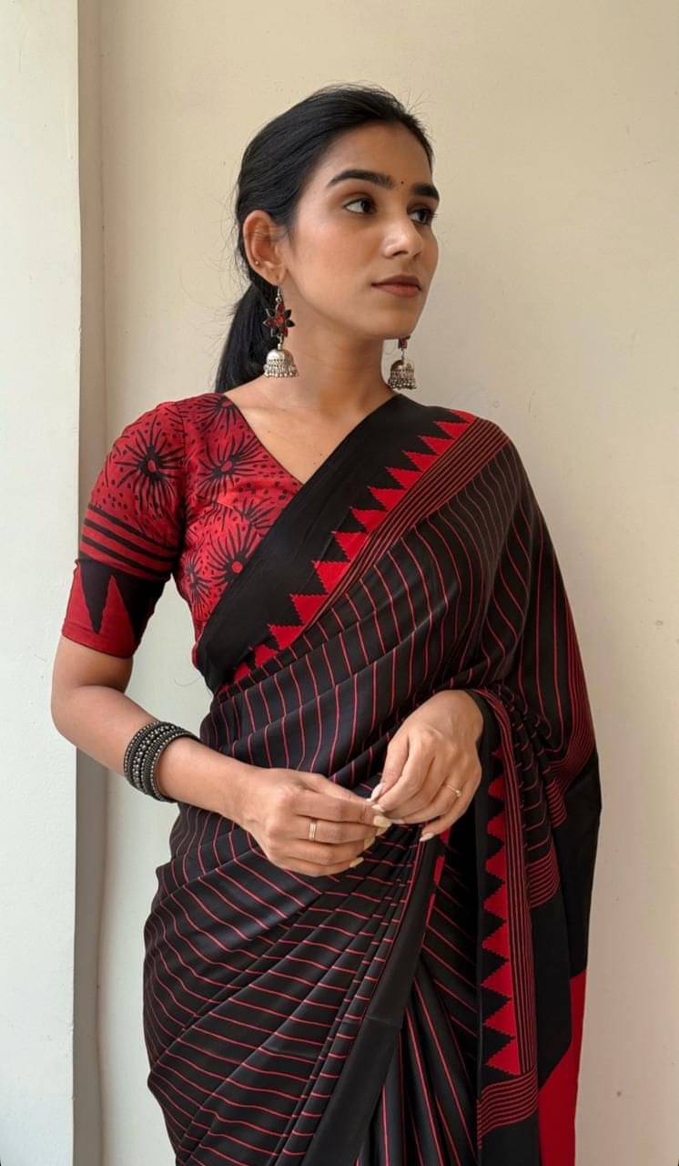 Sitanjali Crepe Printed Sambalpuri Saree With Unstitched Blouse Piece ( Black ) Sitanjali Crepe Printed Sambalpuri Saree With Unstitched Blouse Piece ( Black )