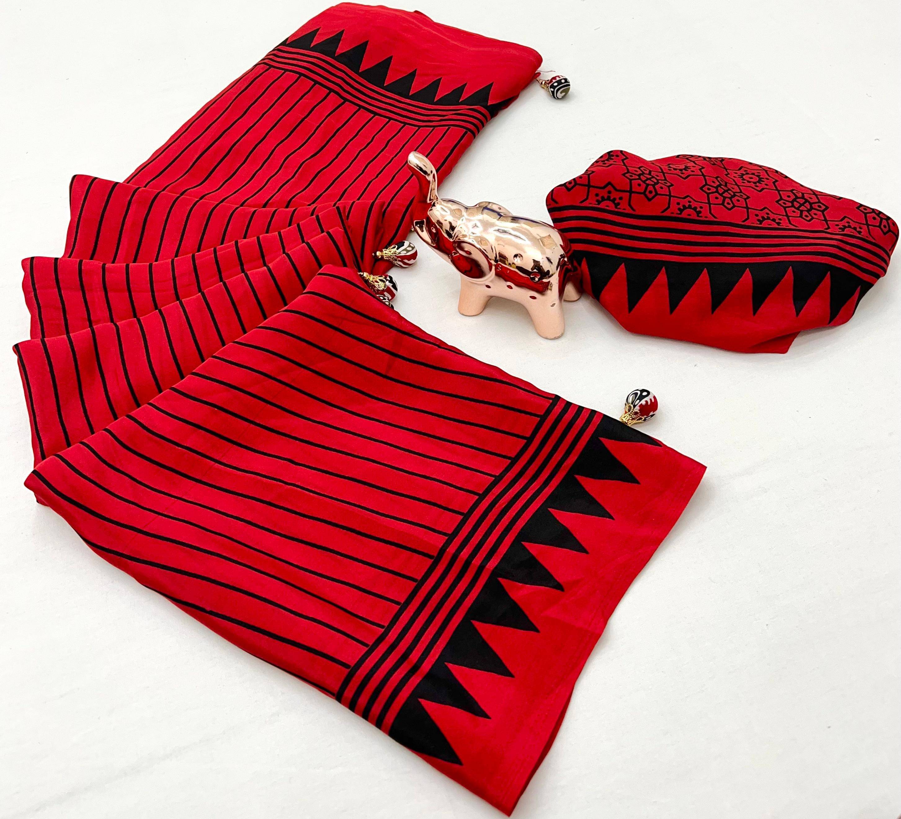 Sitanjali Crepe Printed Sambalpuri Saree With Unstitched Blouse Piece ( Red ) Sitanjali Crepe Printed Sambalpuri Saree With Unstitched Blouse Piece ( Red )