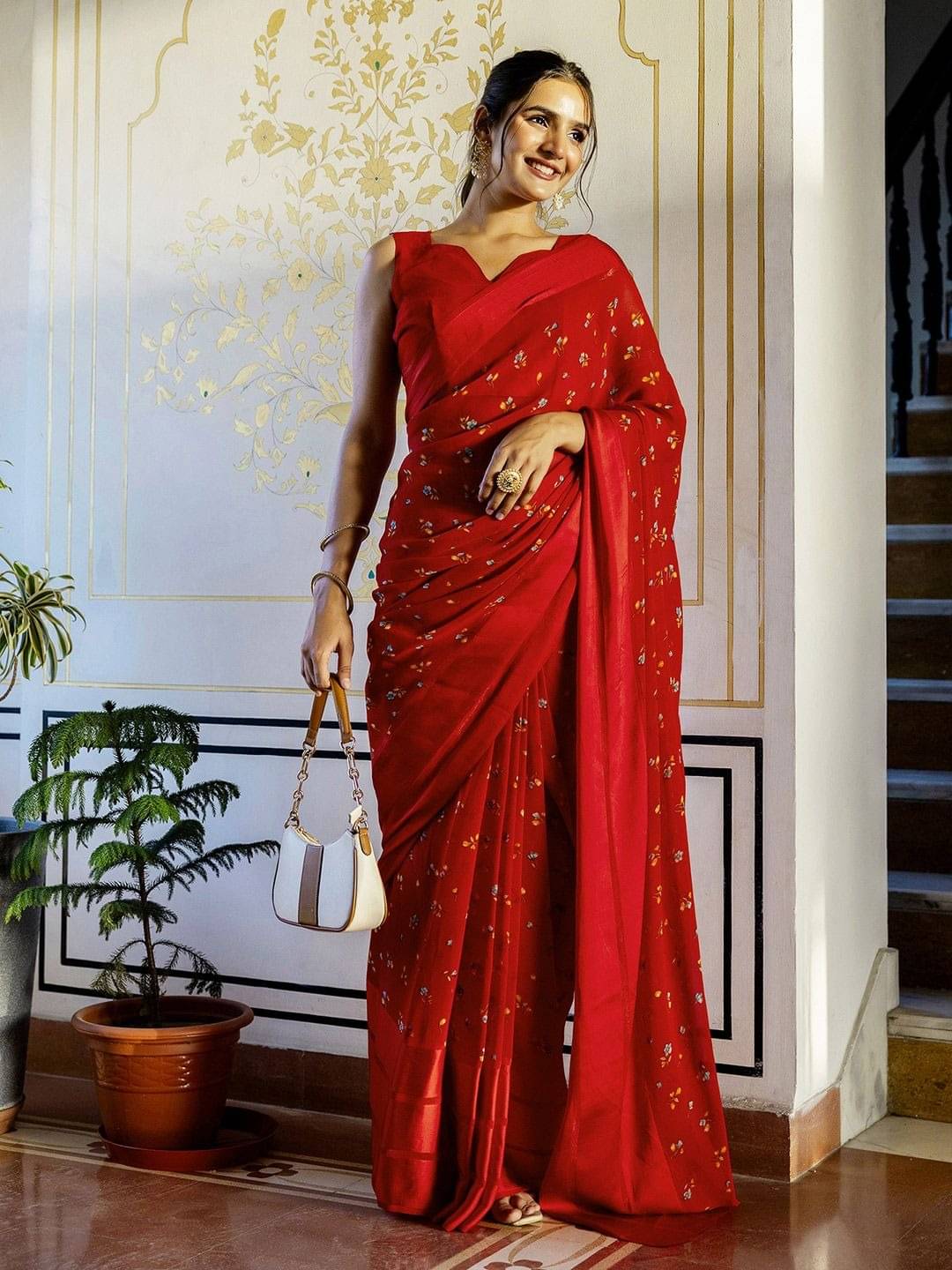 Sitanjali Lifestyle Satin Printed Maheshwari Saree With Unstitched Blouse Piece ( Red ) Sitanjali Lifestyle Satin Printed Maheshwari Saree With Unstitched Blouse Piece ( Red )