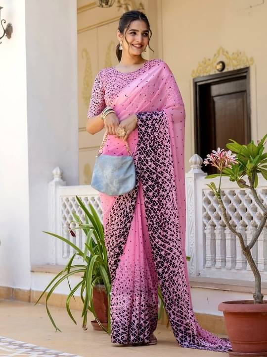 Sitanjali Satin Printed Maheshwari Saree With Unstitched Blouse Piece ( Pink ) Sitanjali Satin Printed Maheshwari Saree With Unstitched Blouse Piece ( Pink )
