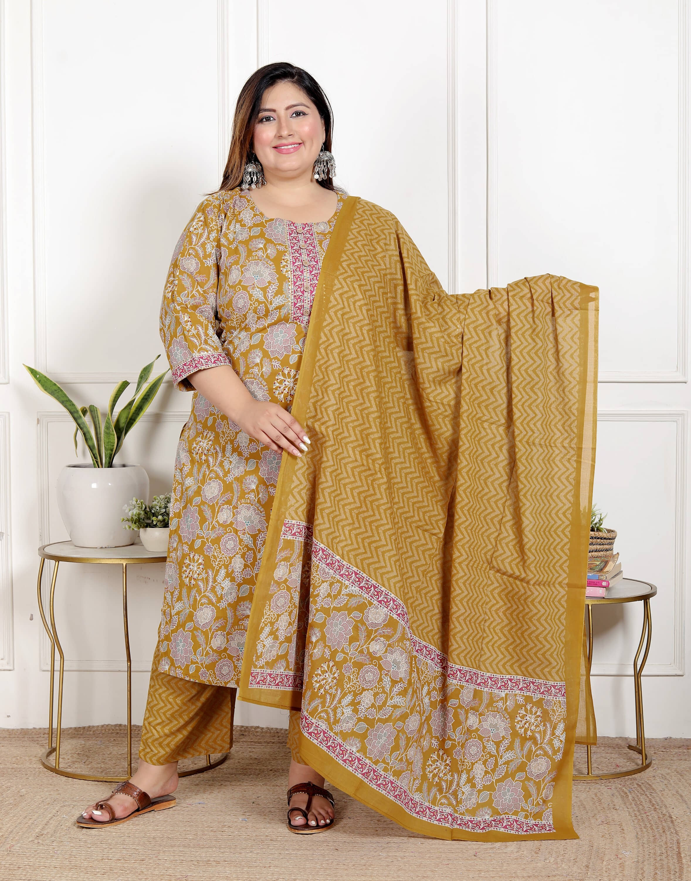 Swasti Women Cotton Printed Straight Kurti With Salwar ( Yellow )