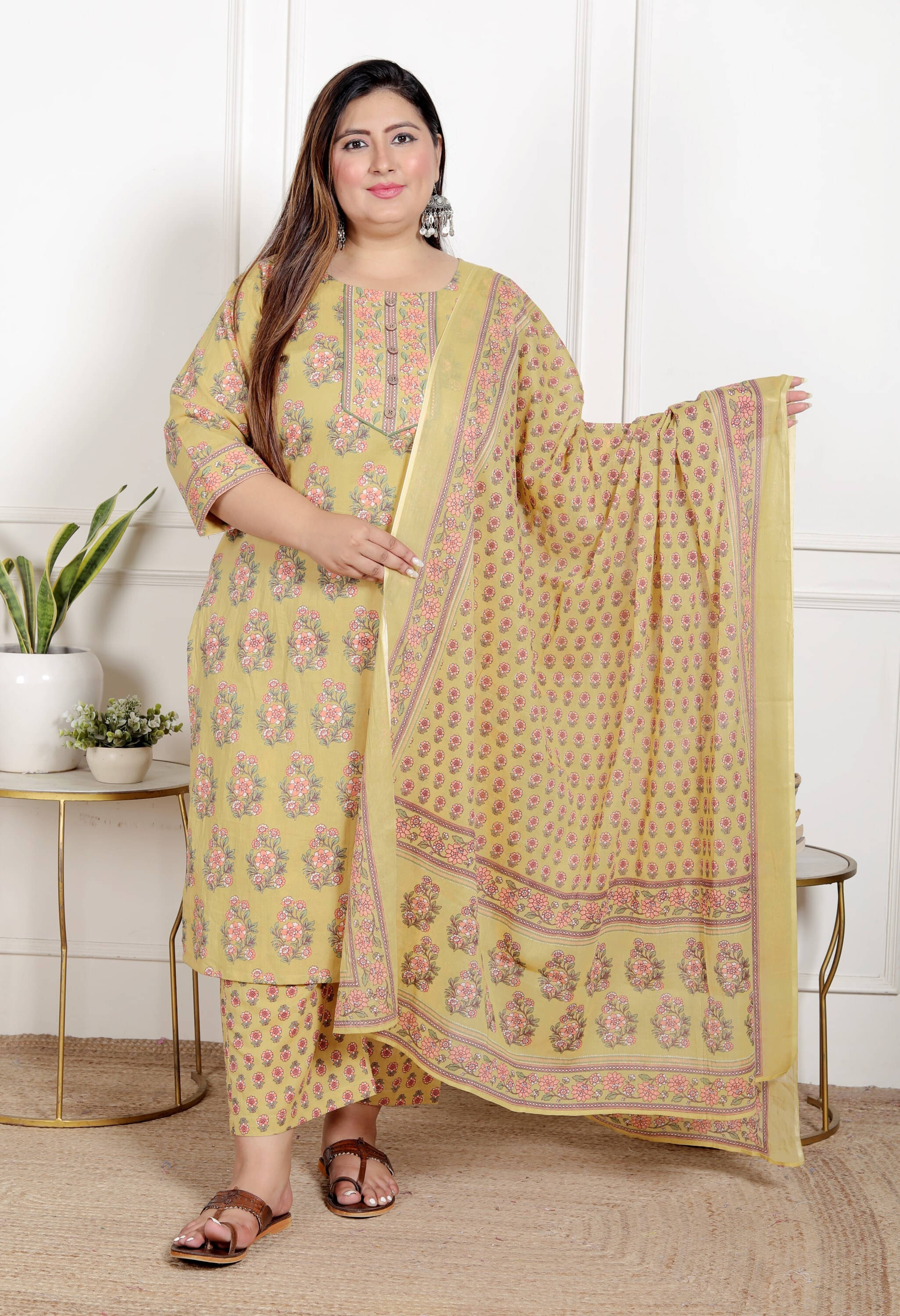    			Swasti Women Cotton Printed Straight Kurti With Salwar ( Yellow )