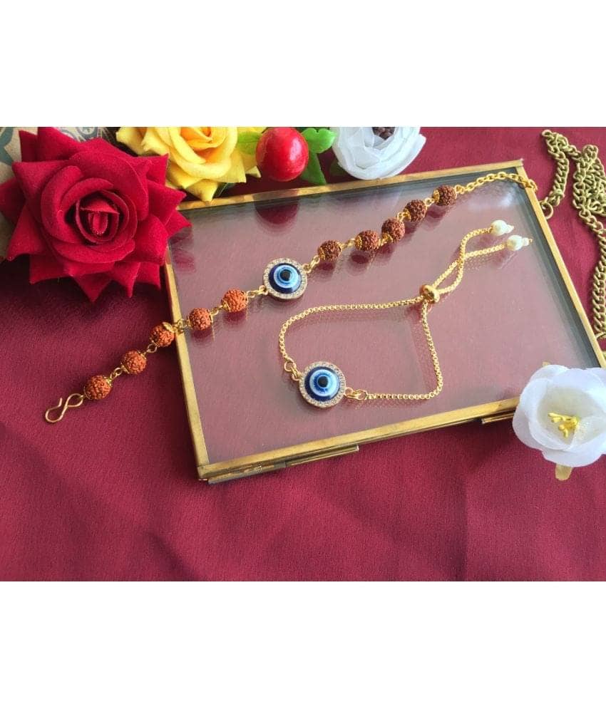 THRIFTKART Bhaiya Bhabhi Rakhi Multicolour EVIL EYE WITH RUDRAKSHA BEADS RAKHI COMBO - Bangles & Bracelets | Buy online on ZillyBuy