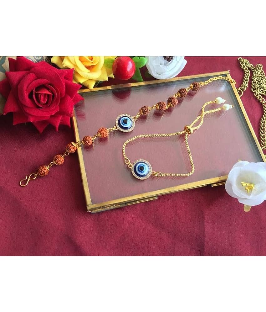 THRIFTKART Bhaiya Bhabhi Rakhi Multicolour EVIL EYE WITH RUDRAKSHA BEADS RAKHI COMBO - Bangles & Bracelets | Buy online on ZillyBuy