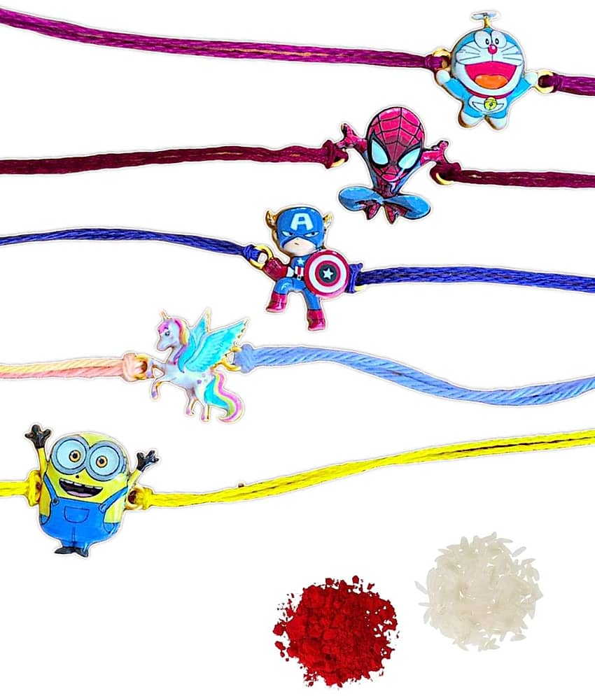 THRIFTKART Kid's Rakhi Multicolour special from cartoon collection Pack of 5 - Bangles & Bracelets | Buy online on ZillyBuy