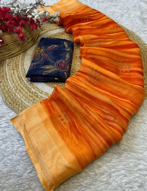 VAANISRI Chiffon Printed Saree With Unstitched Blouse Piece ( Orange ) VAANISRI Chiffon Printed Saree With Unstitched Blouse Piece ( Orange )