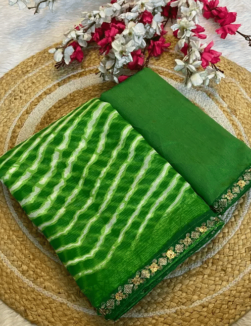 VAANISRI Georgette Printed Saree With Unstitched Blouse Piece ( Green ) VAANISRI Georgette Printed Saree With Unstitched Blouse Piece ( Green )
