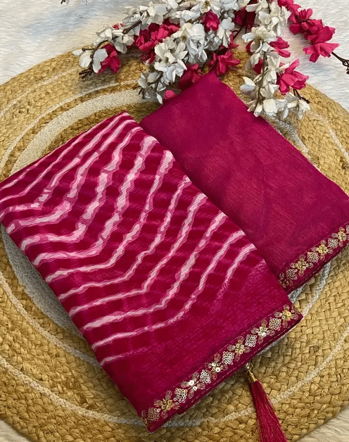     			VAANISRI Georgette Printed Saree With Unstitched Blouse Piece ( Pink )