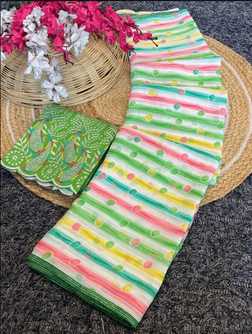 VAANISRI Georgette Printed Saree With Unstitched Blouse Piece ( Mint Green ) VAANISRI Georgette Printed Saree With Unstitched Blouse Piece ( Mint Green )