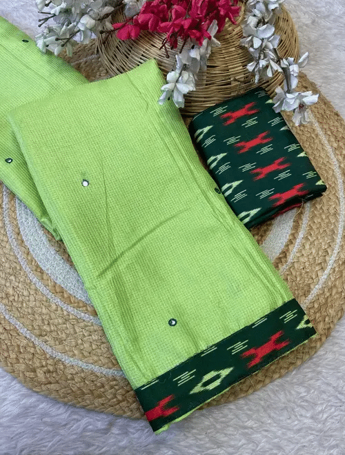 VAANISRI Jute Solid Saree With Unstitched Blouse Piece ( Green ) VAANISRI Jute Solid Saree With Unstitched Blouse Piece ( Green )