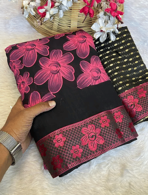     			VAANISRI Silk Printed Saree With Unstitched Blouse Piece ( Pink )