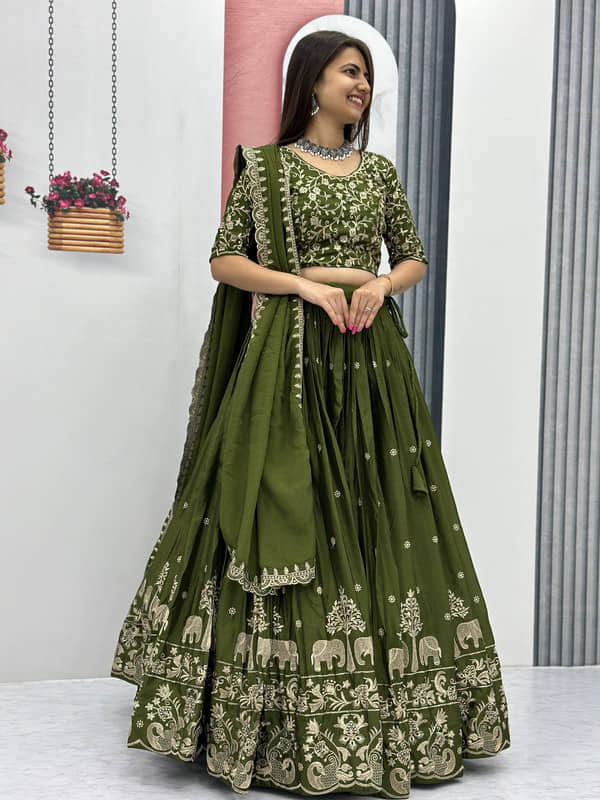 piludi Green Art Silk Chaniya Choli Semi Stitched Lehenga Single