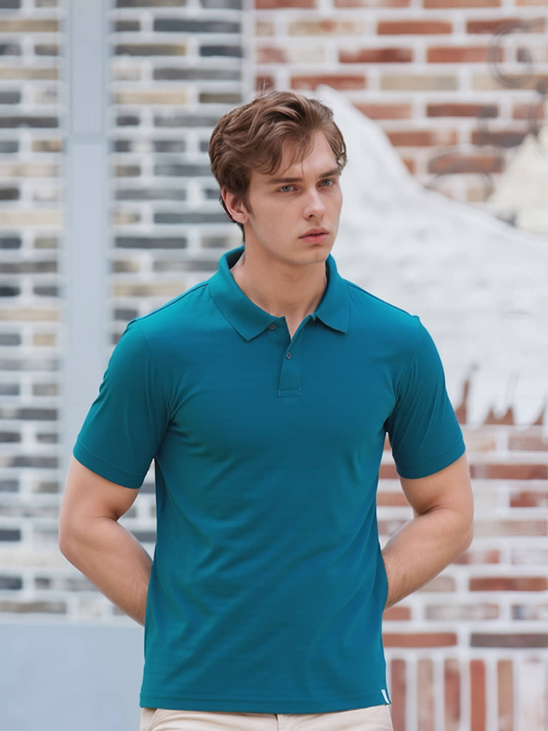 renuovo Pack of 1 Cotton Blend Regular Fit Solid Half Sleeves Men's Polo T Shirt ( Teal Blue )