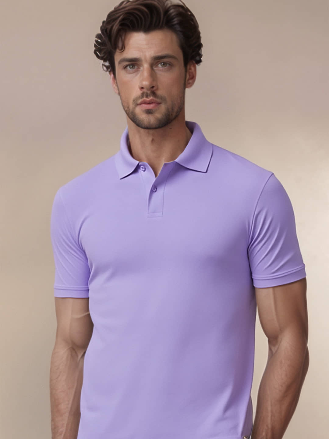 renuovo Pack of 1 Cotton Blend Regular Fit Solid Half Sleeves Men's Polo T Shirt ( Lavender )