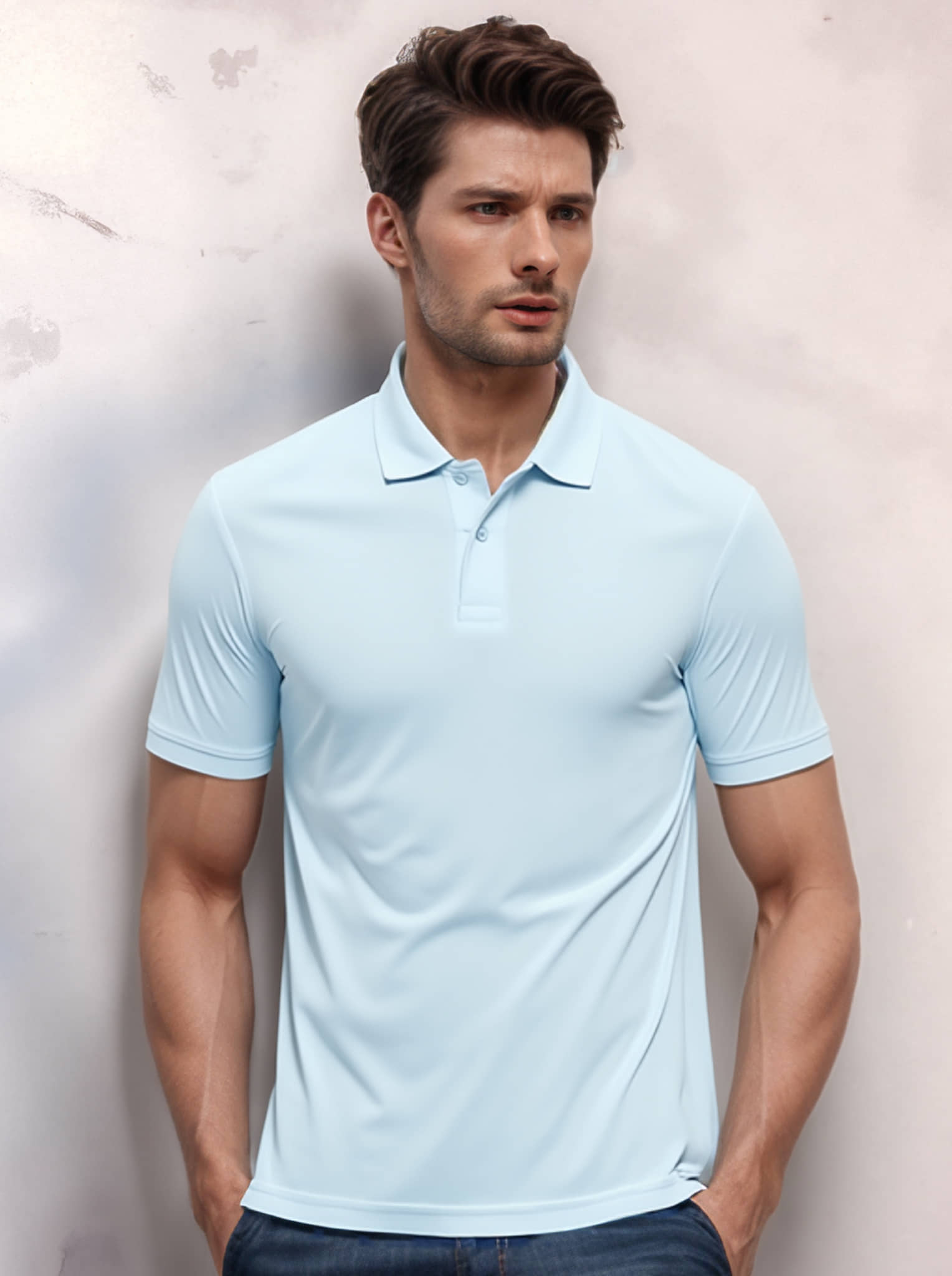 renuovo Pack of 1 Cotton Blend Regular Fit Solid Half Sleeves Men's Polo T Shirt ( Sky Blue )