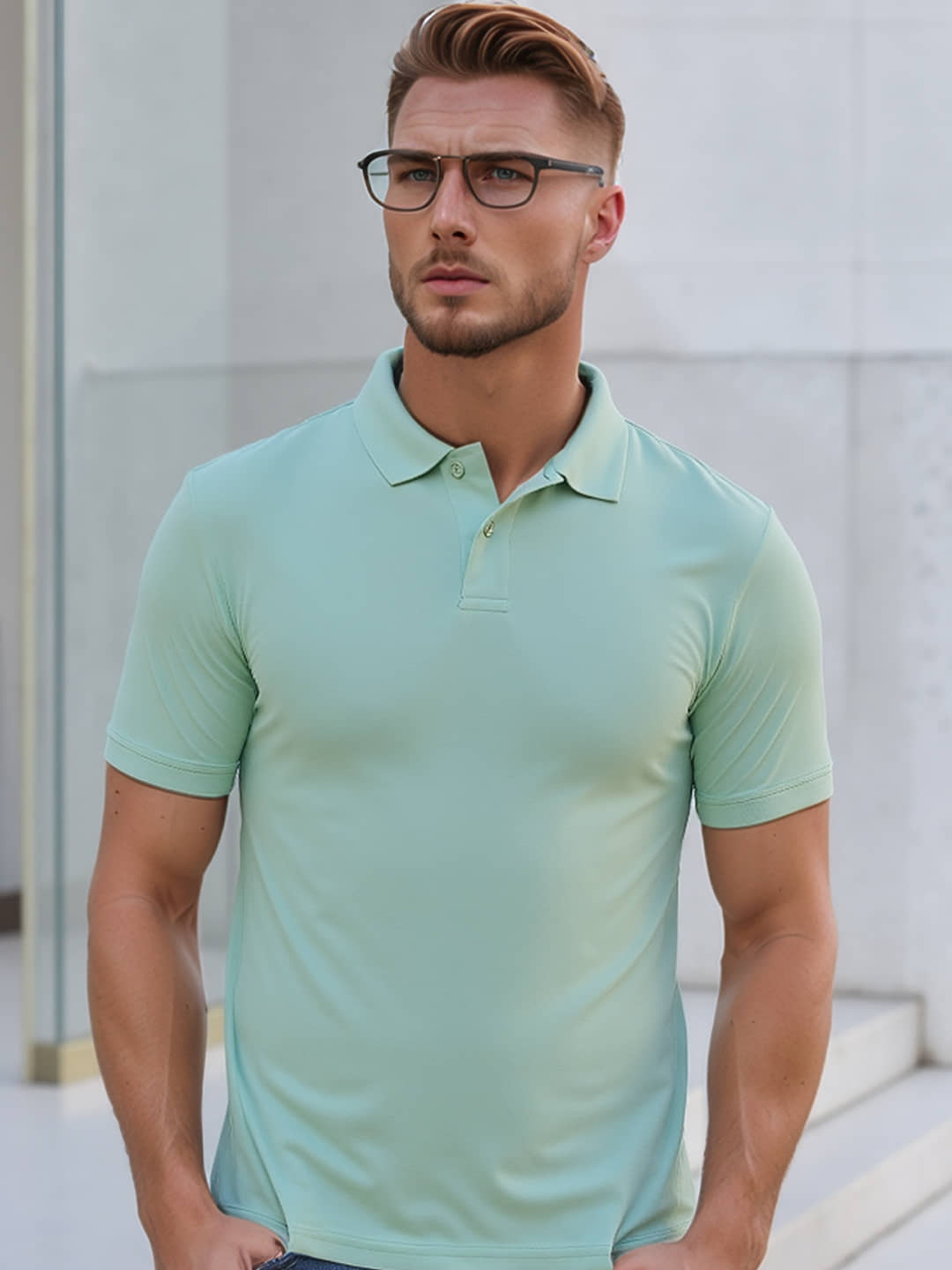 renuovo Pack of 1 Cotton Blend Regular Fit Solid Half Sleeves Men's Polo T Shirt ( Mint Green )