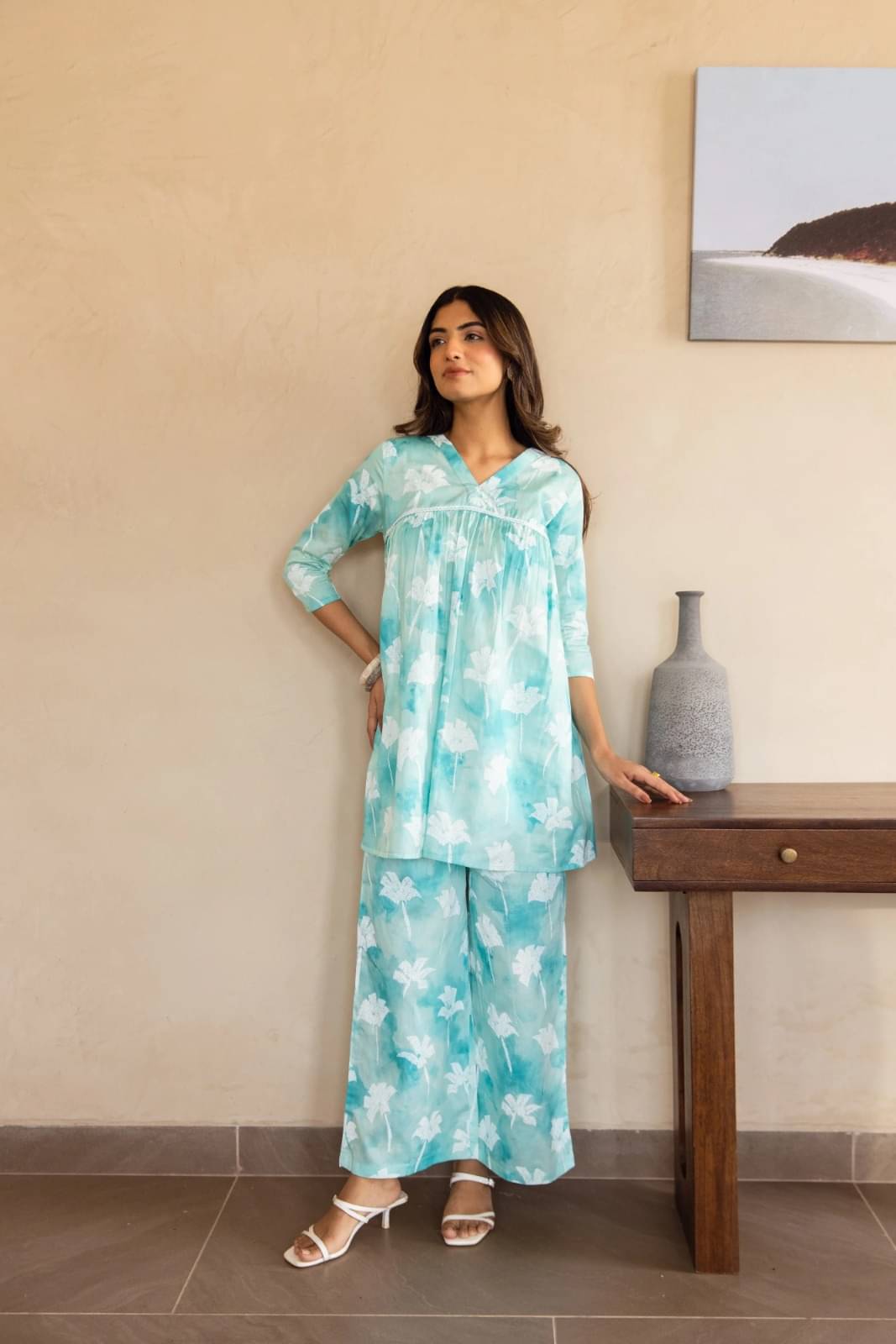 shree creation Women Printed Tunic With Trousers Co-Ord Set ( Light Blue ) shree creation Women Printed Tunic With Trousers Co-Ord Set ( Light Blue )