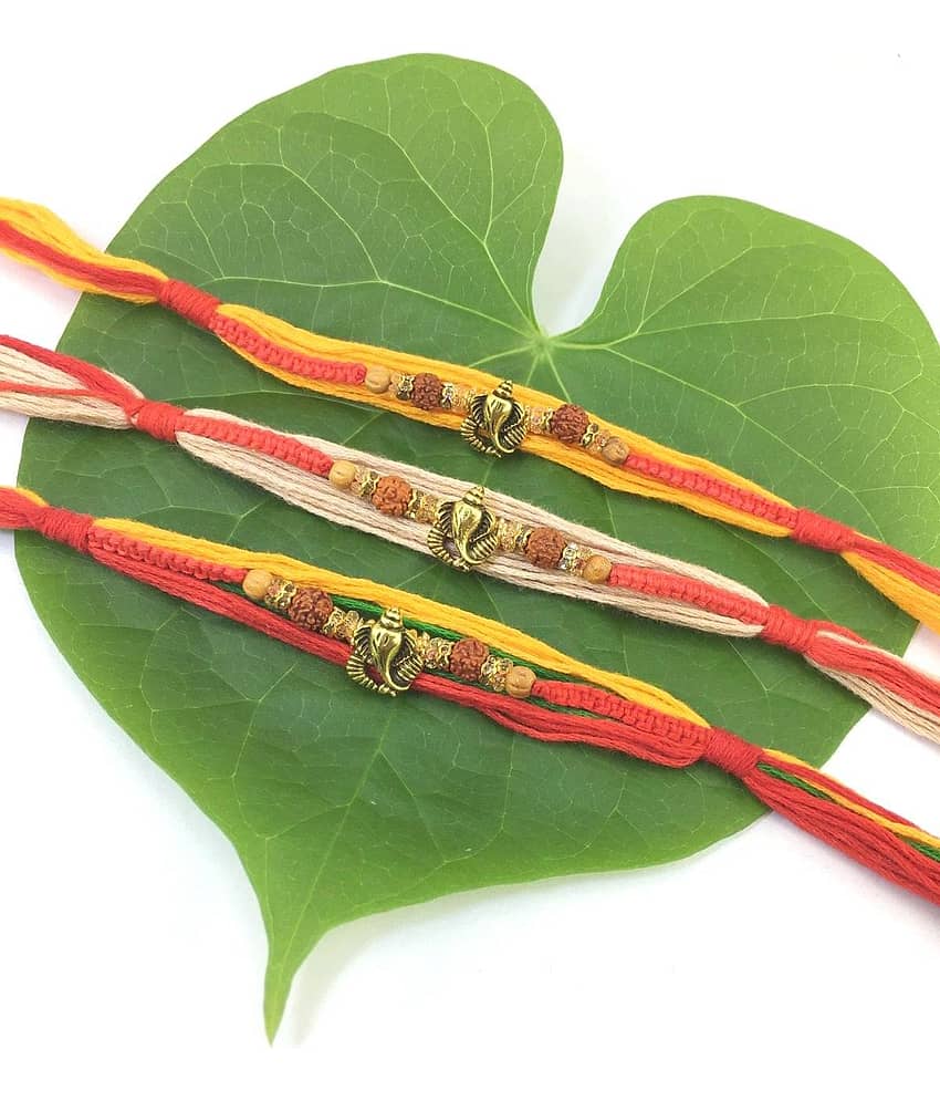 thriftkart Rakhi Set Multicolour 3PC GANESHA MOLI Rudraksh RAKHI FOR BHAI - Bangles & Bracelets | Buy online on ZillyBuy