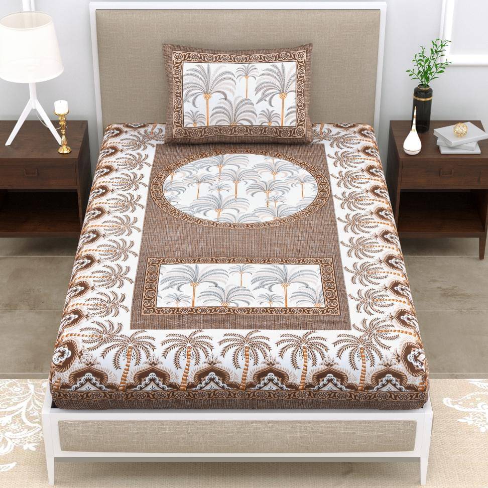     			ABHACLOTHO Cotton 1 Single Bedsheet with 1 Pillow Cover ( Cream )