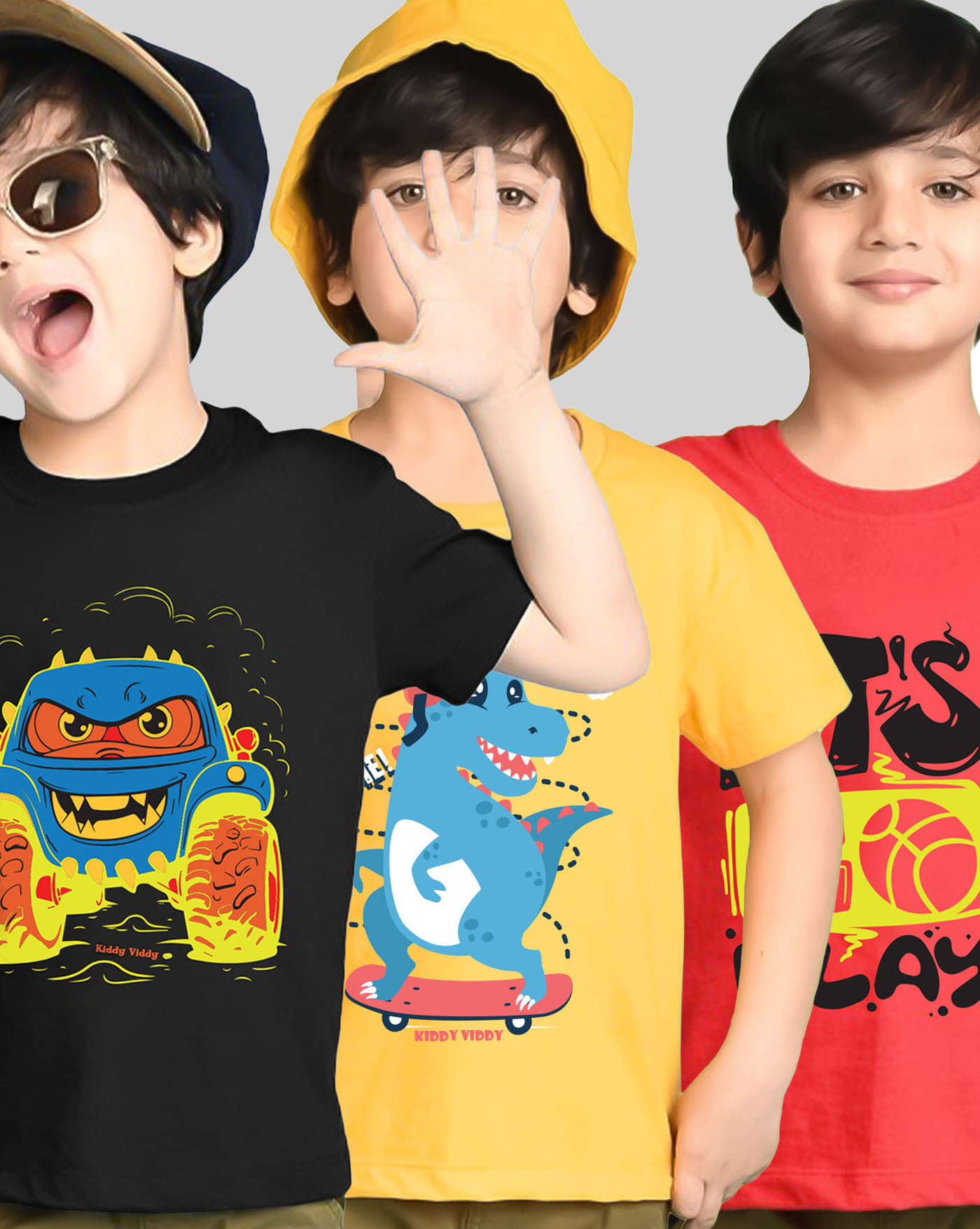     			AUSK Pack of 3 Boys Cotton Blend T-Shirt ( Red )