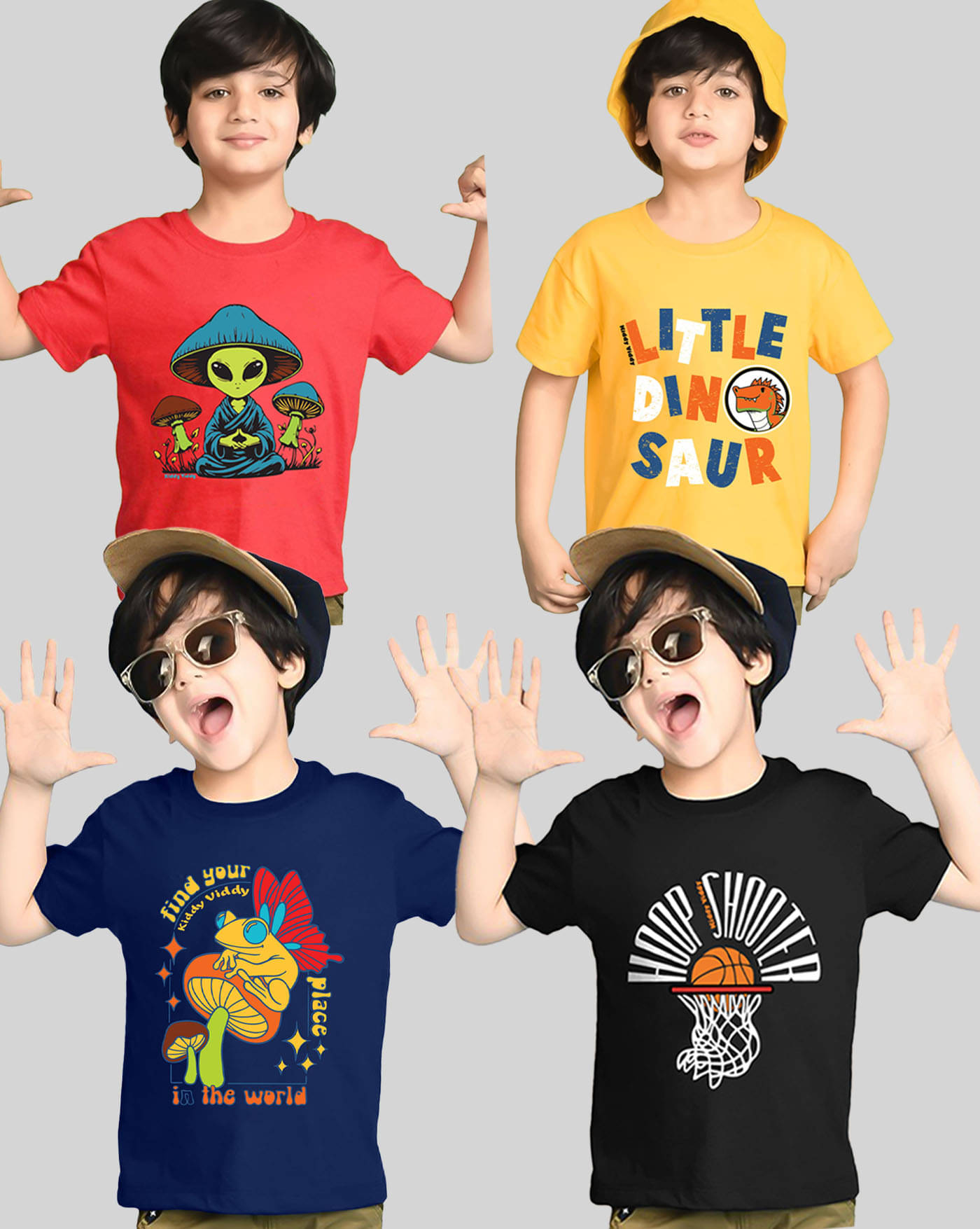     			AUSK Pack of 4 Boys Cotton Blend T-Shirt ( Yellow )