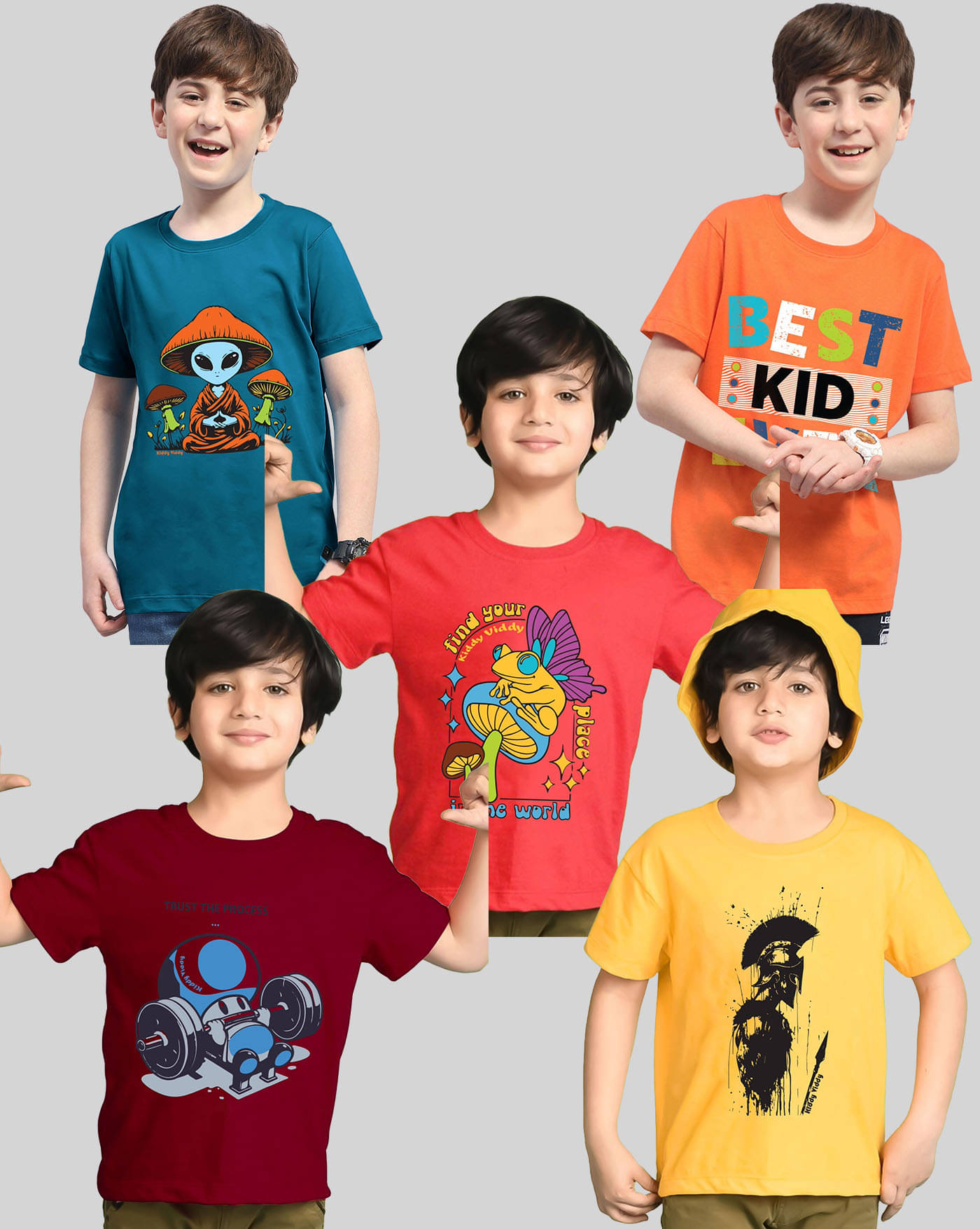     			AUSK Pack of 5 Boys Cotton Blend T-Shirt ( Orange )