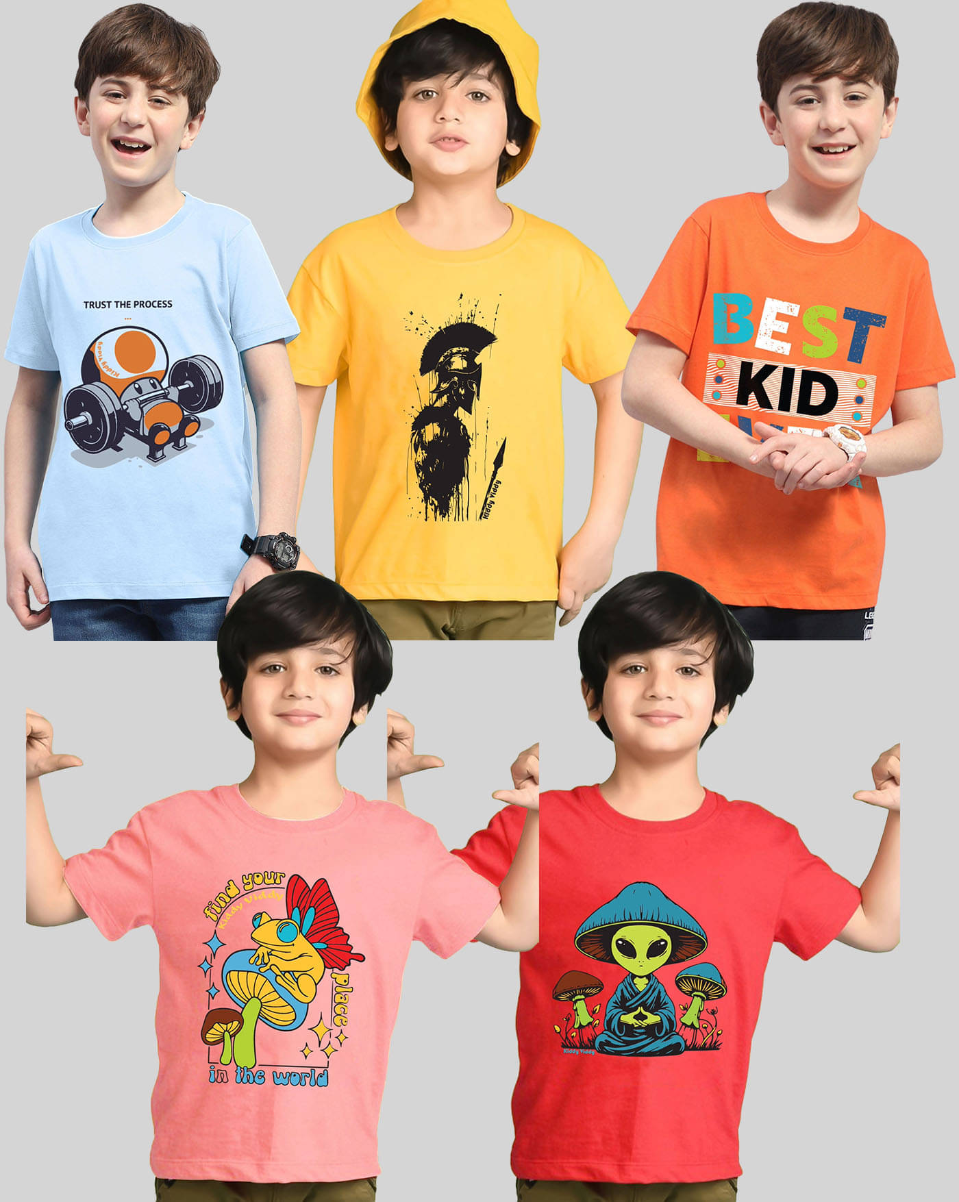     			AUSK Pack of 5 Boys Cotton Blend T-Shirt ( Orange )