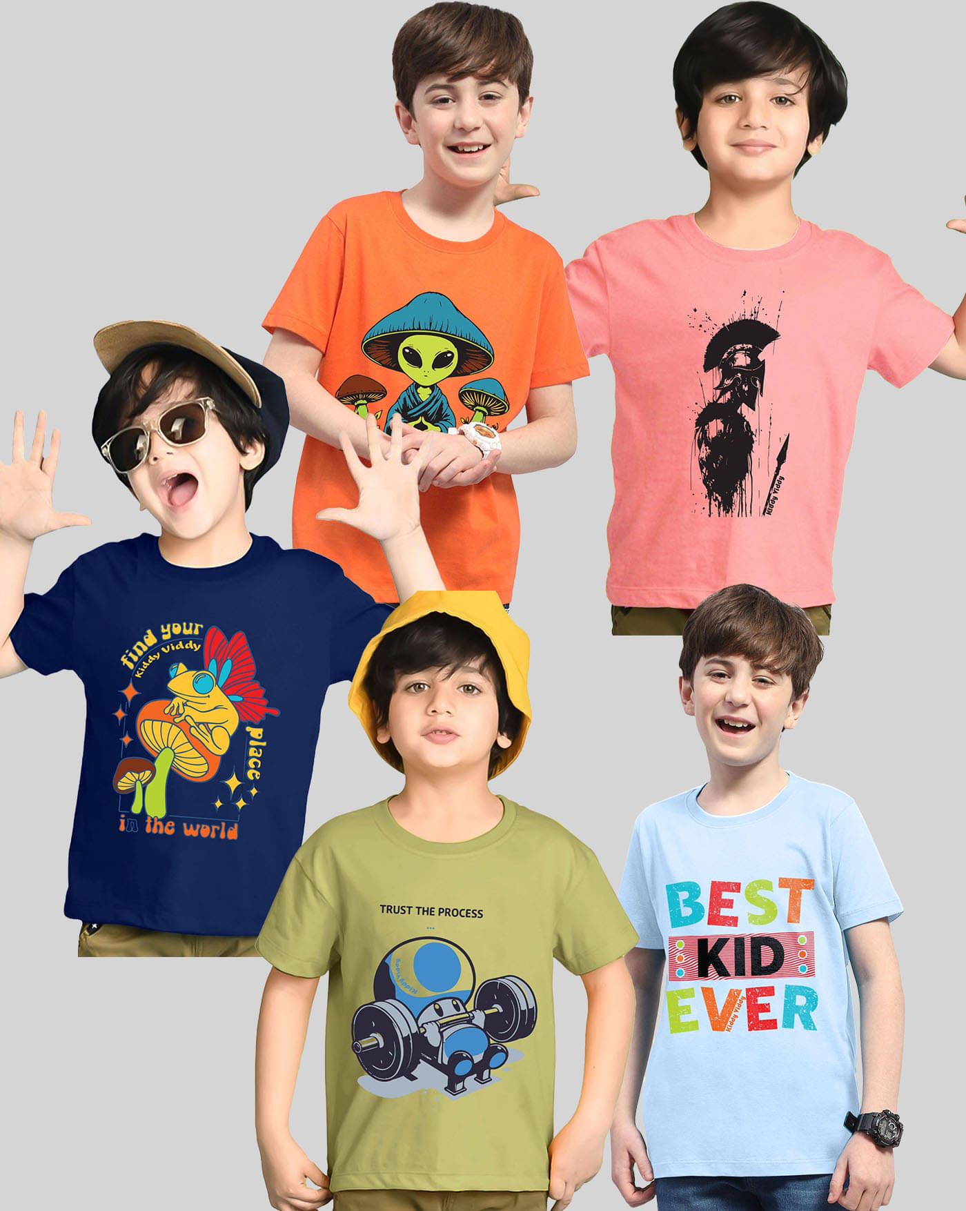    			AUSK Pack of 5 Boys Cotton Blend T-Shirt ( Sky Blue )